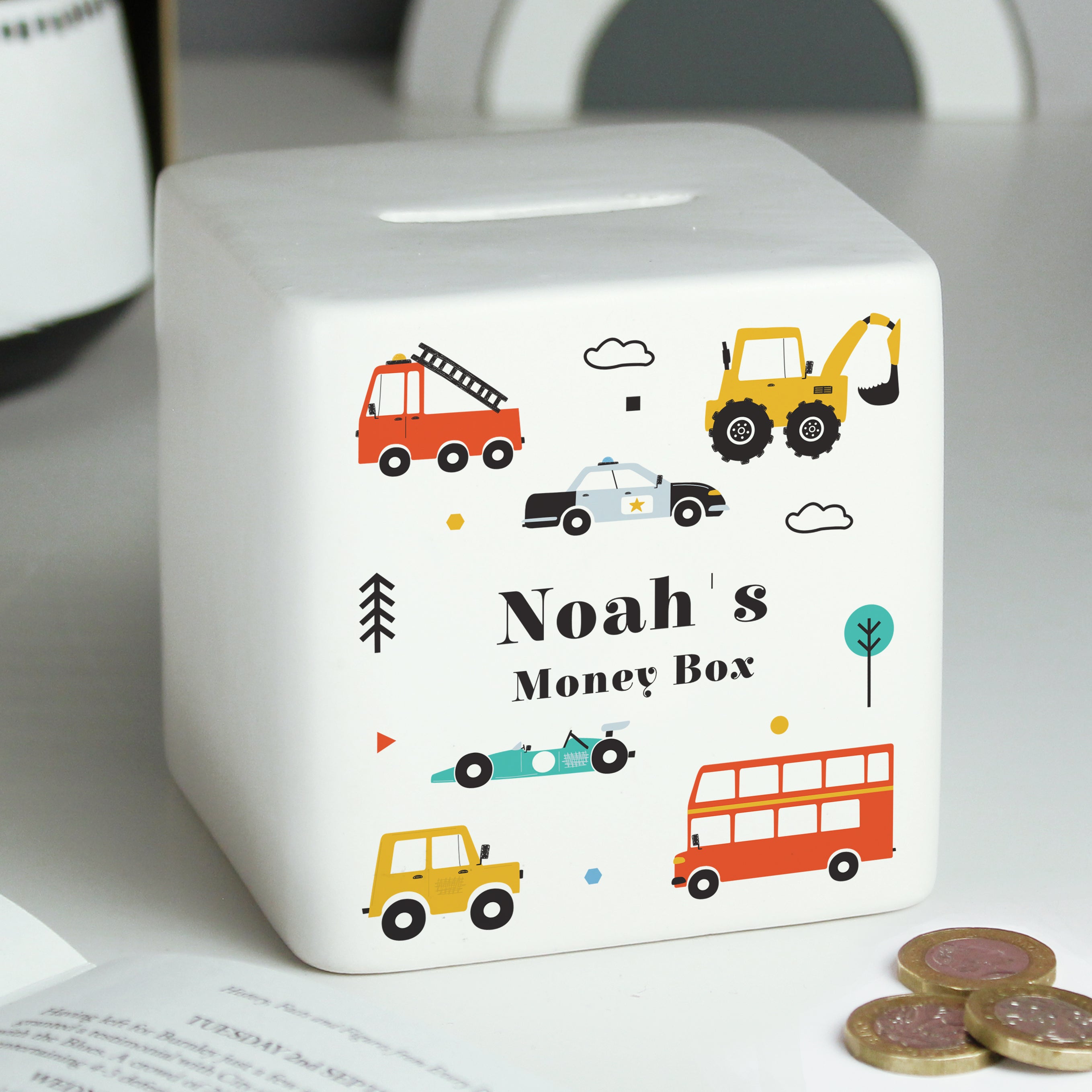 Personalised Vehicles Ceramic Square Money Box - gift & personalise