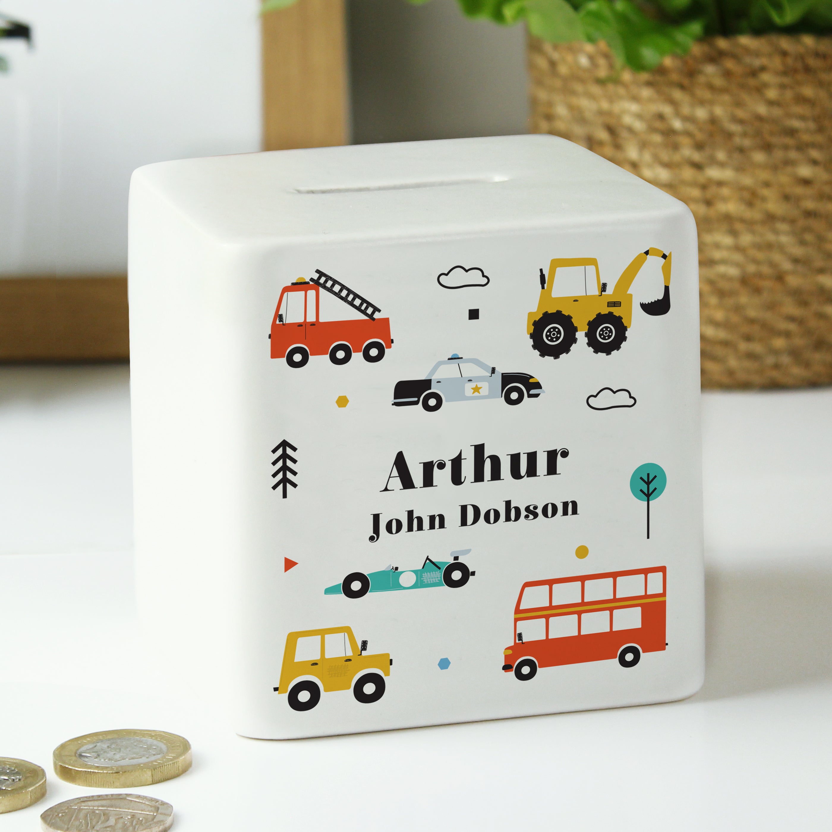 Personalised Vehicles Ceramic Square Money Box - gift & personalise