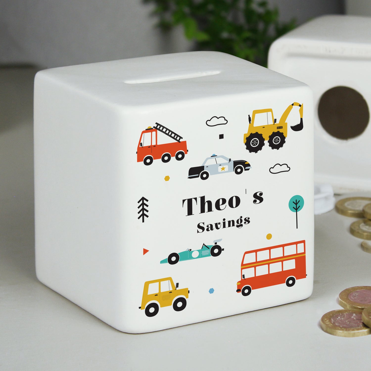 Personalised Vehicles Ceramic Square Money Box - gift & personalise