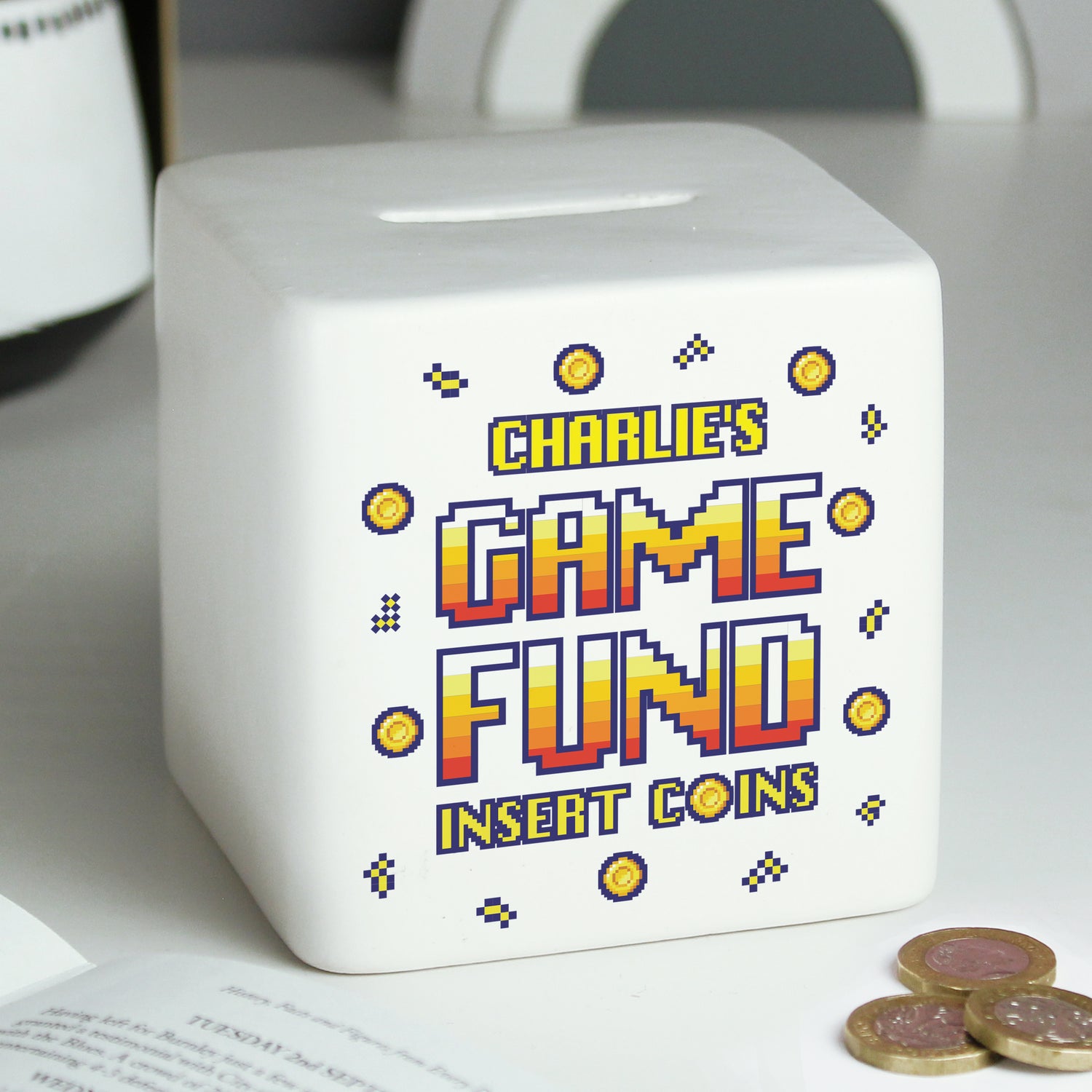 Personalised Gaming Fund Ceramic Square Money Box - gift & personalise