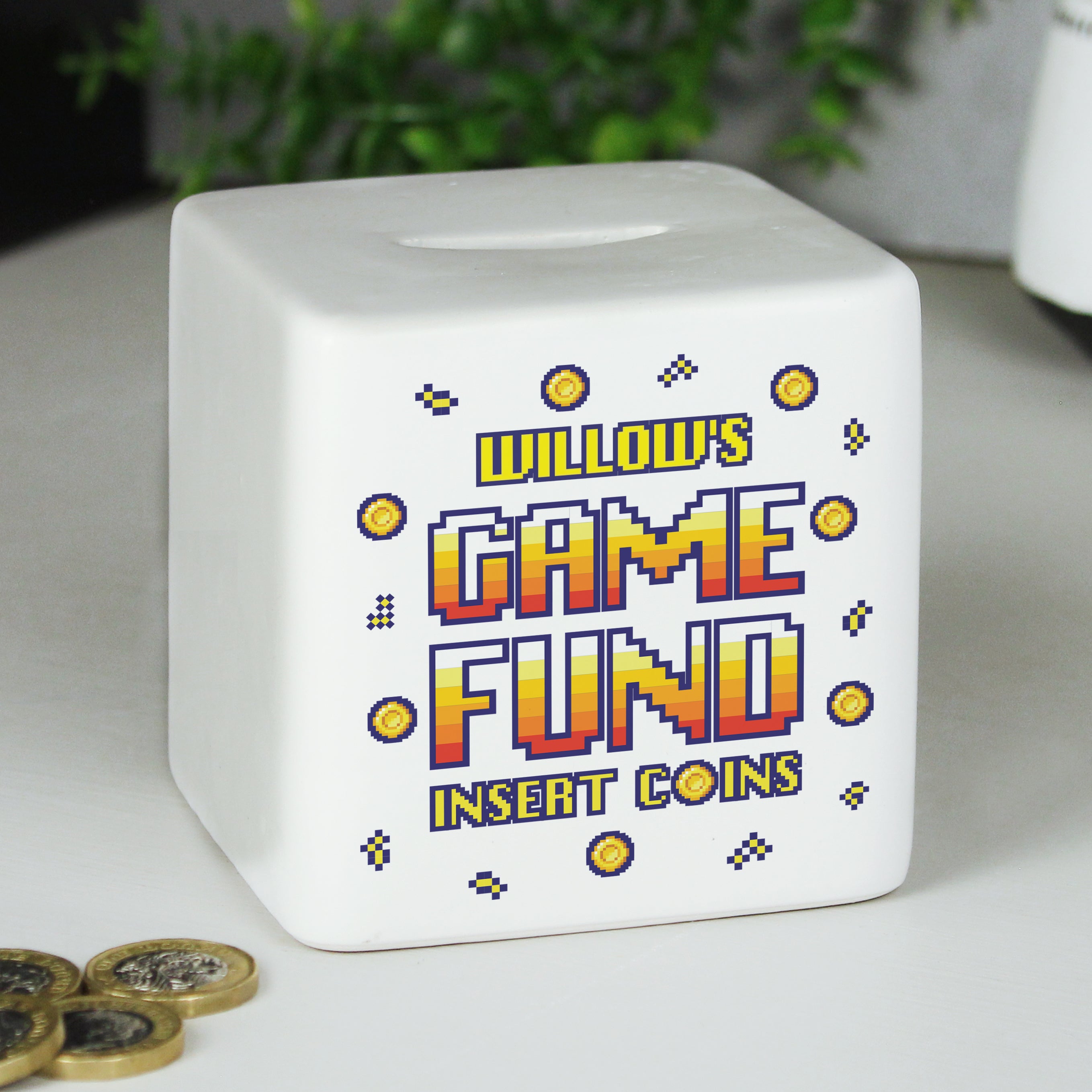 Personalised Gaming Fund Ceramic Square Money Box - gift & personalise