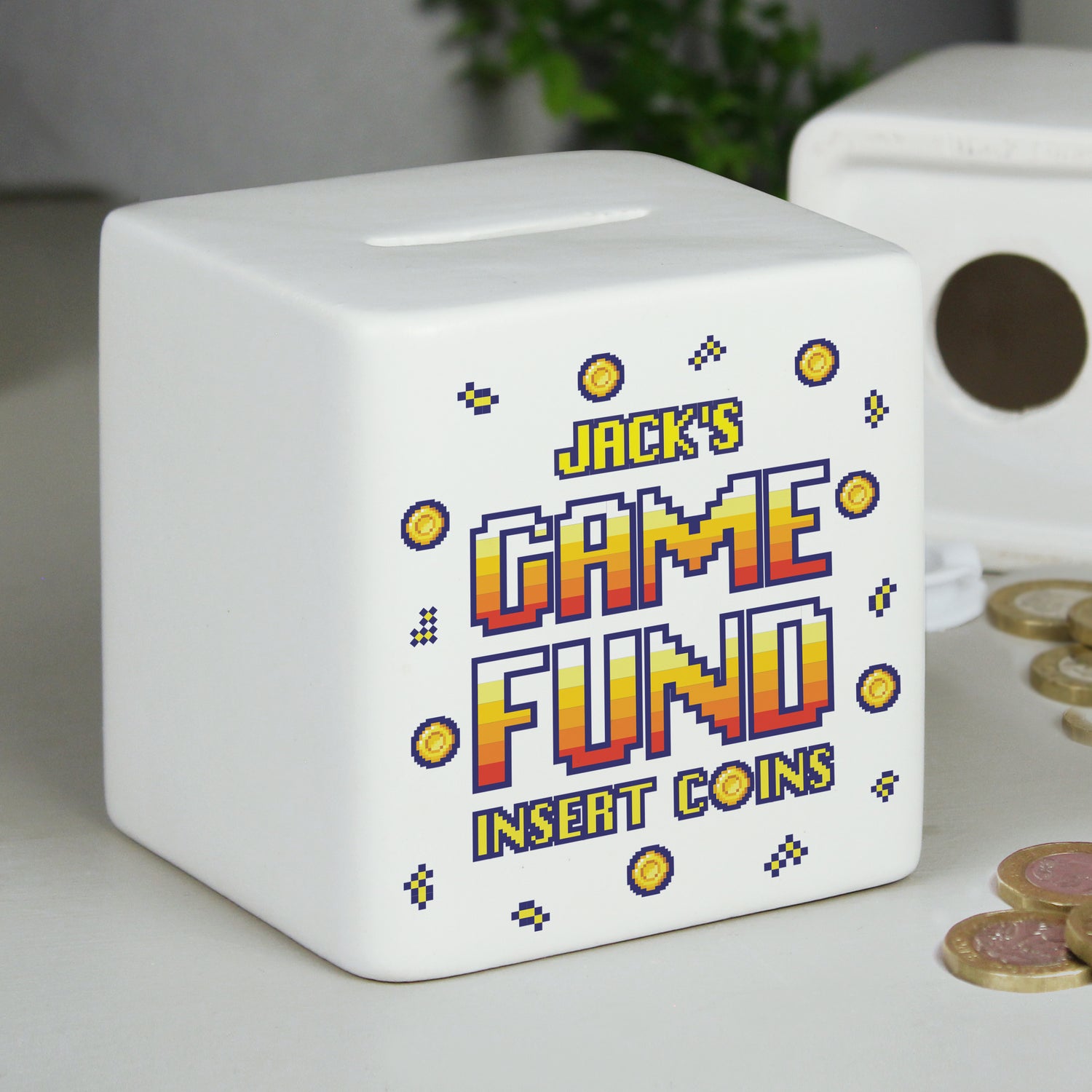 Personalised Gaming Fund Ceramic Square Money Box - gift & personalise