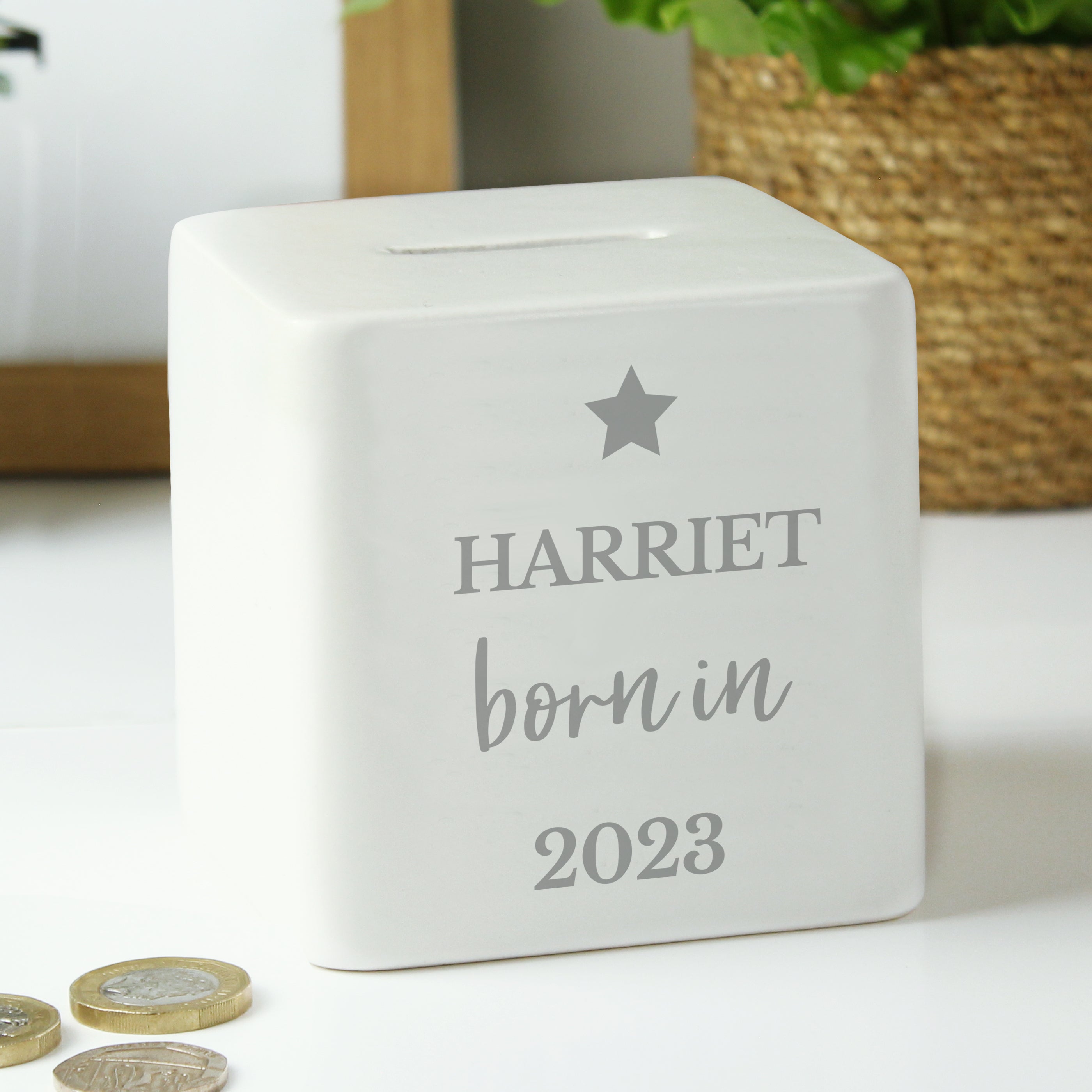 Personalised Born in Money Box - gift & personalise