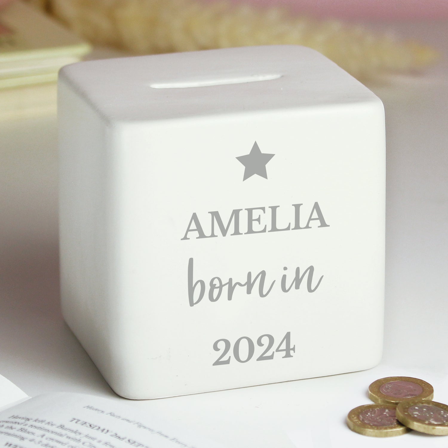 Personalised Born in Money Box - gift & personalise