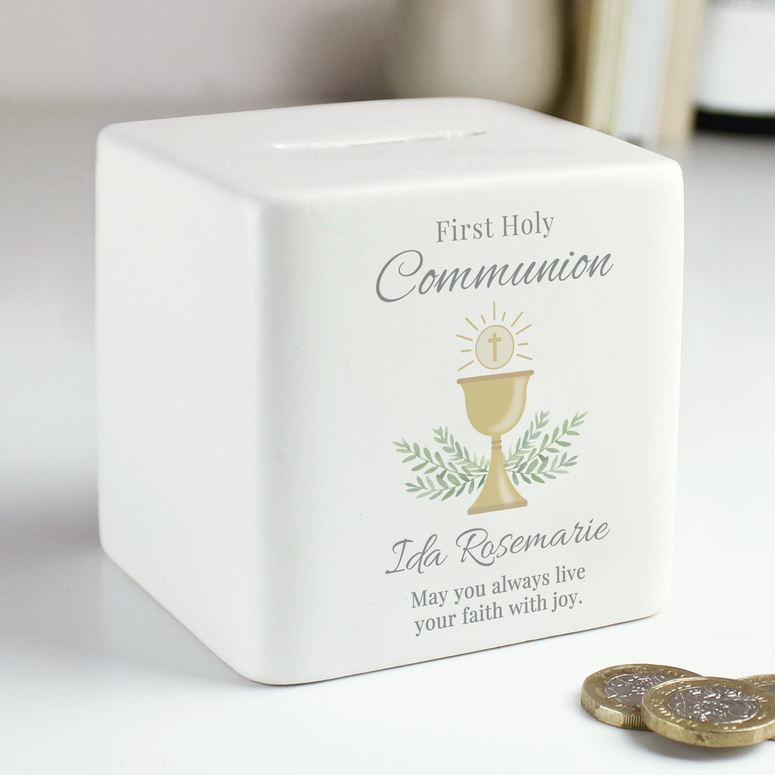 Personalised First Holy Communion Ceramic Square Money Box - gift & personalise