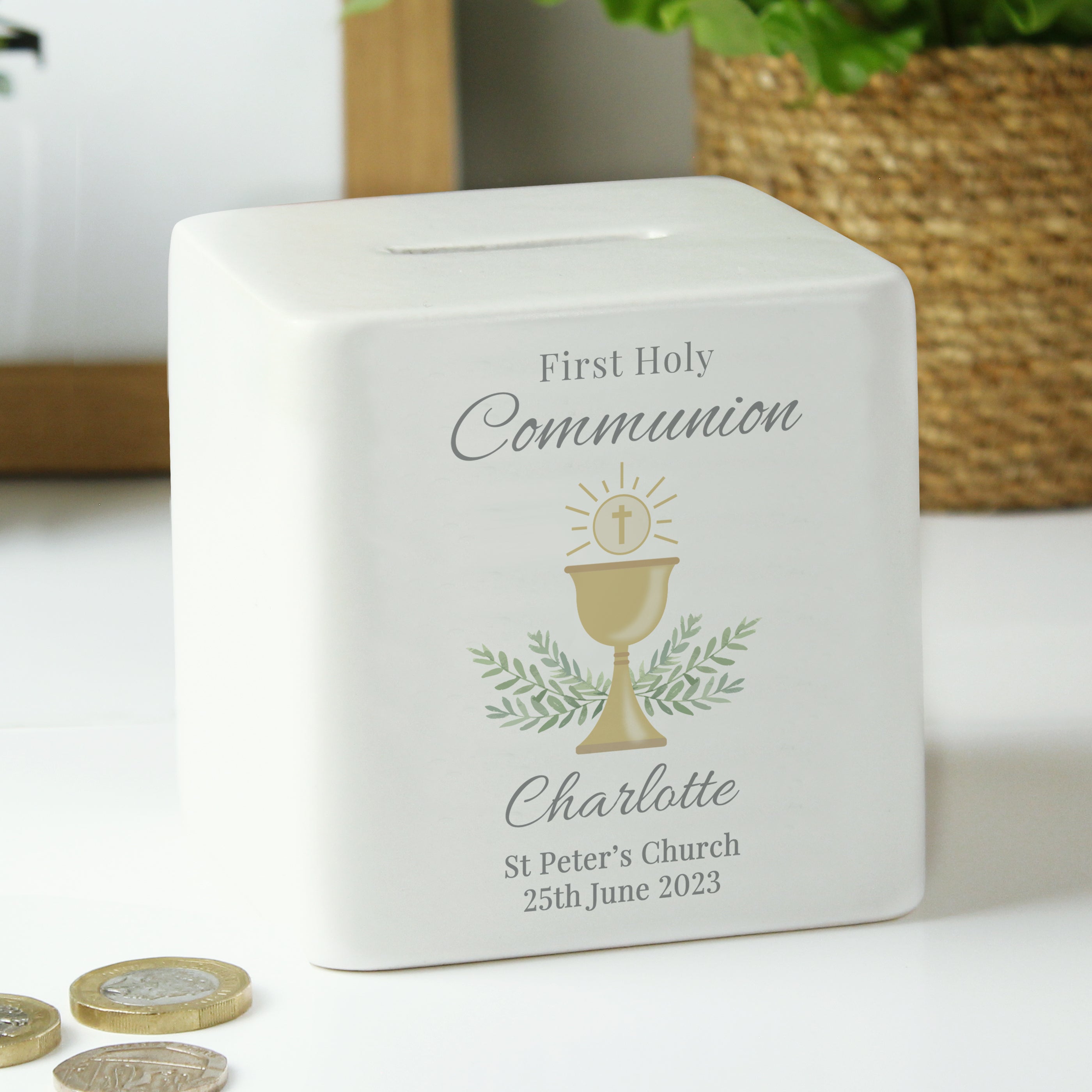 Personalised First Holy Communion Ceramic Square Money Box - gift & personalise