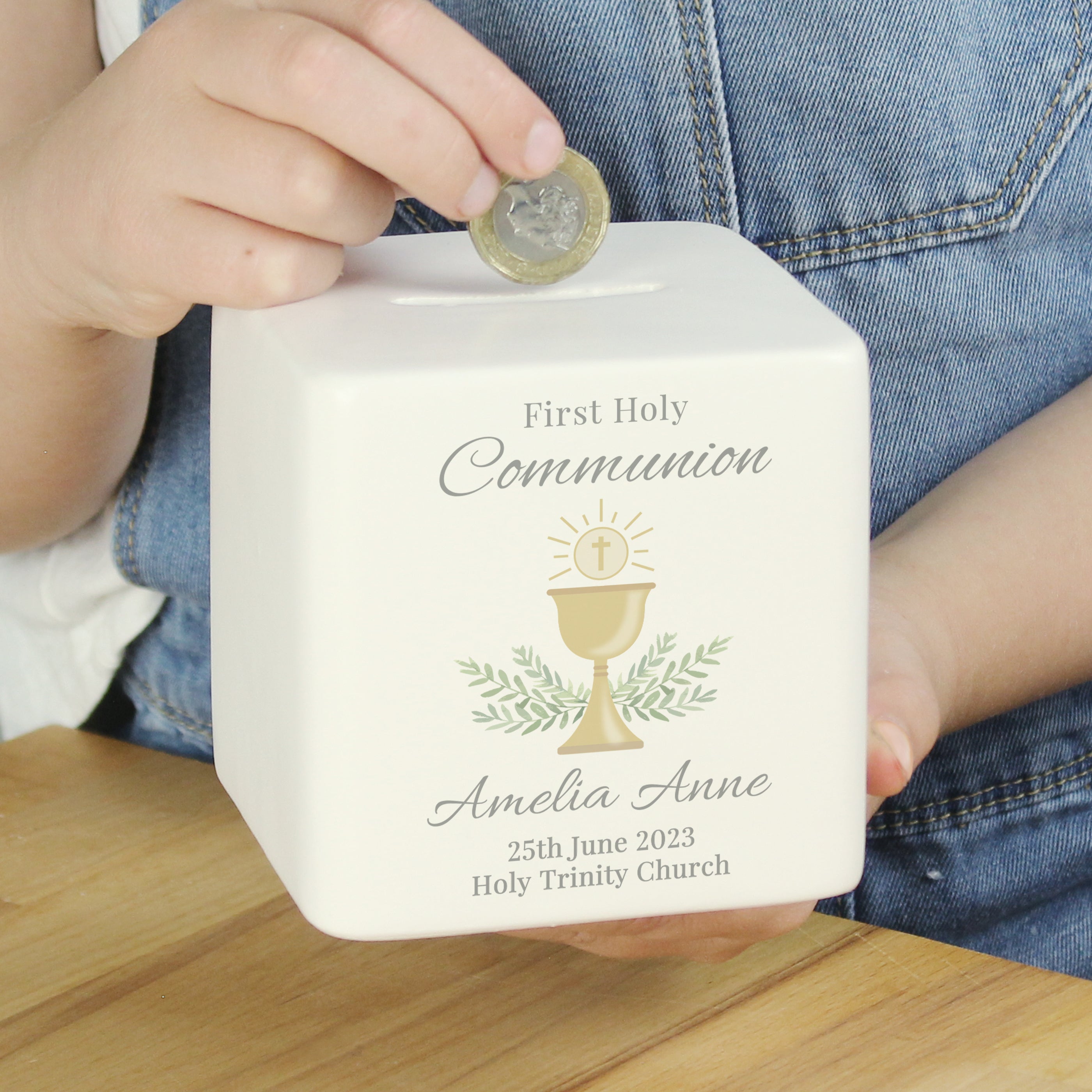 Personalised First Holy Communion Ceramic Square Money Box - gift & personalise