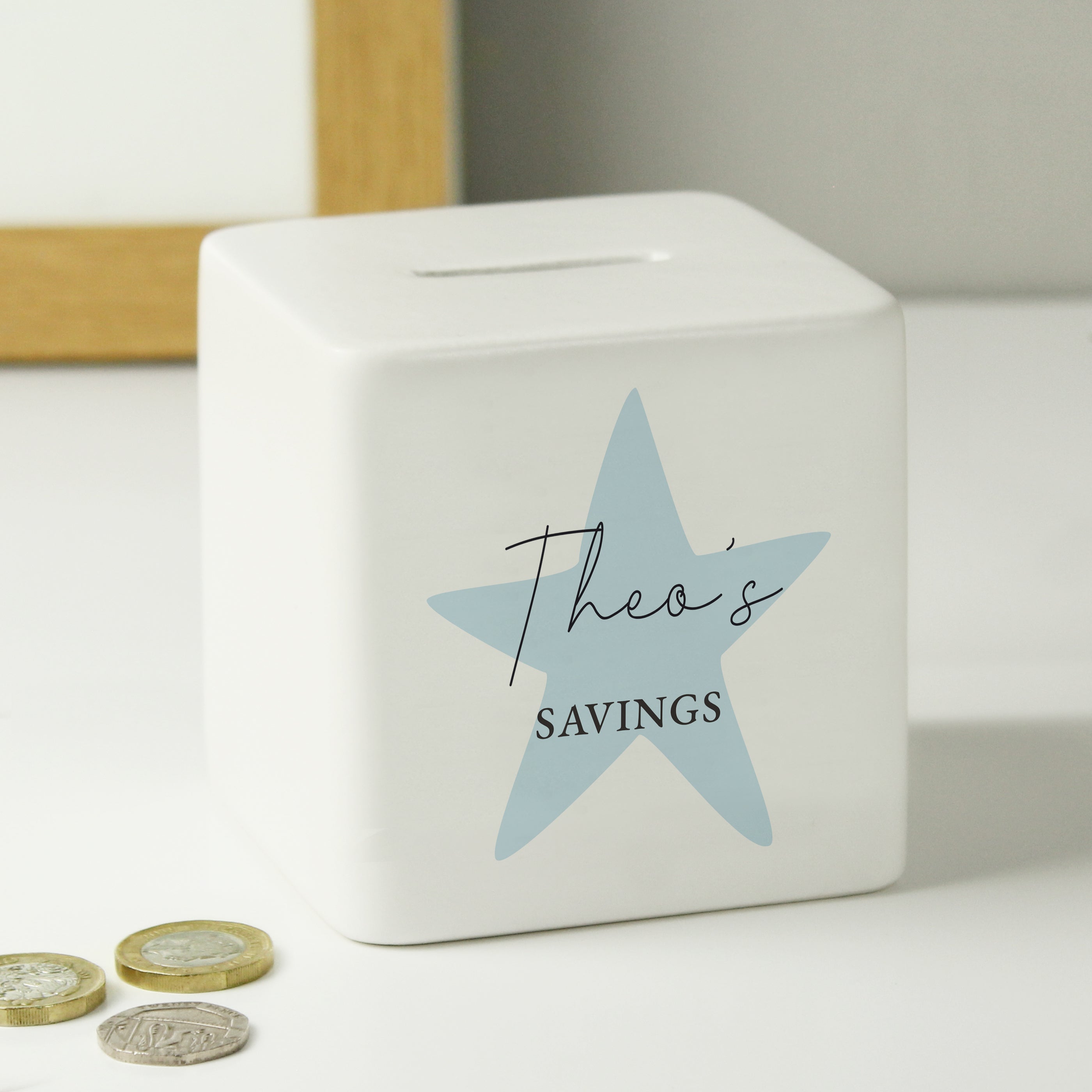 Personalised Blue Star Ceramic Square Money Box - gift & personalise