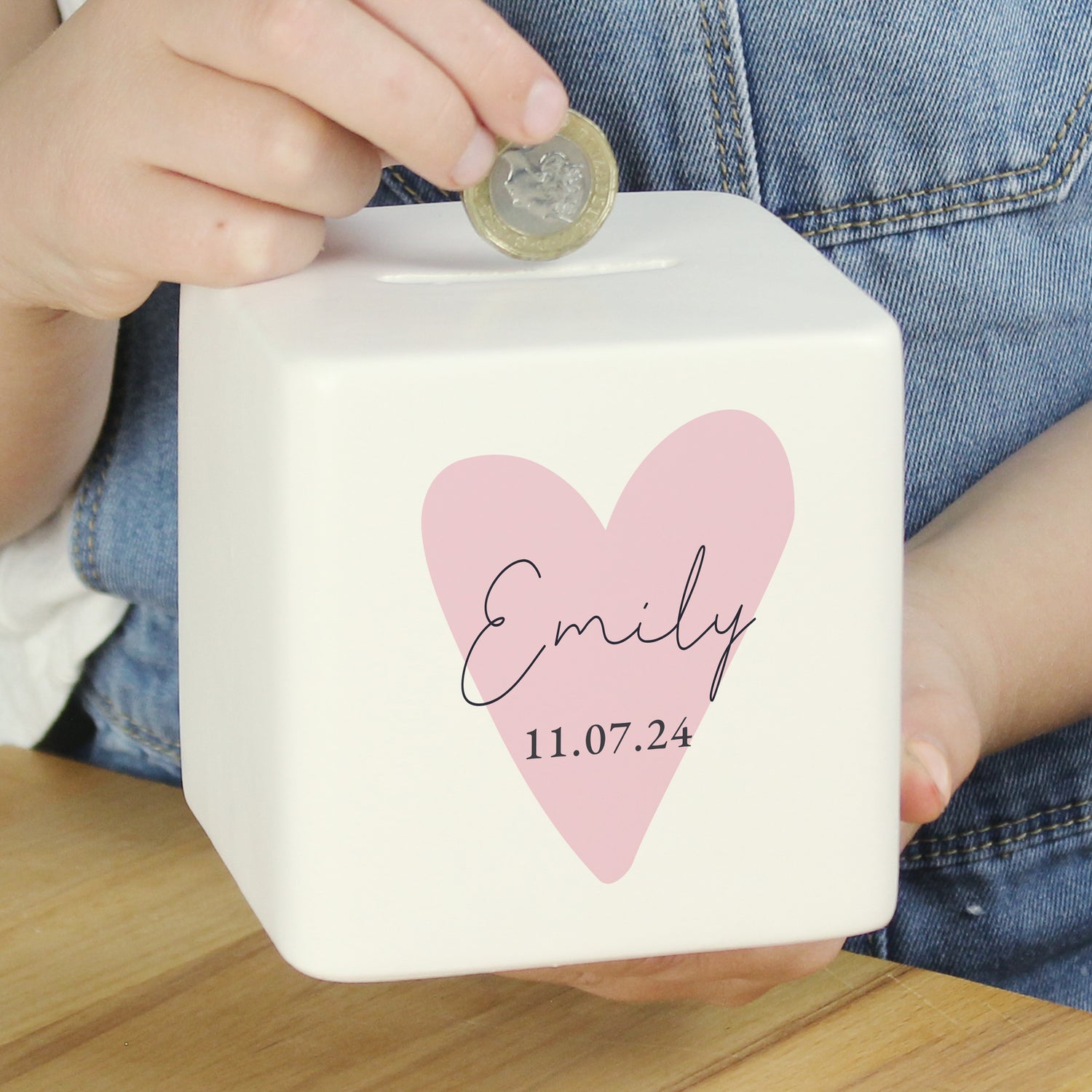 Personalised Pink Heart Ceramic Square Money Box - gift & personalise