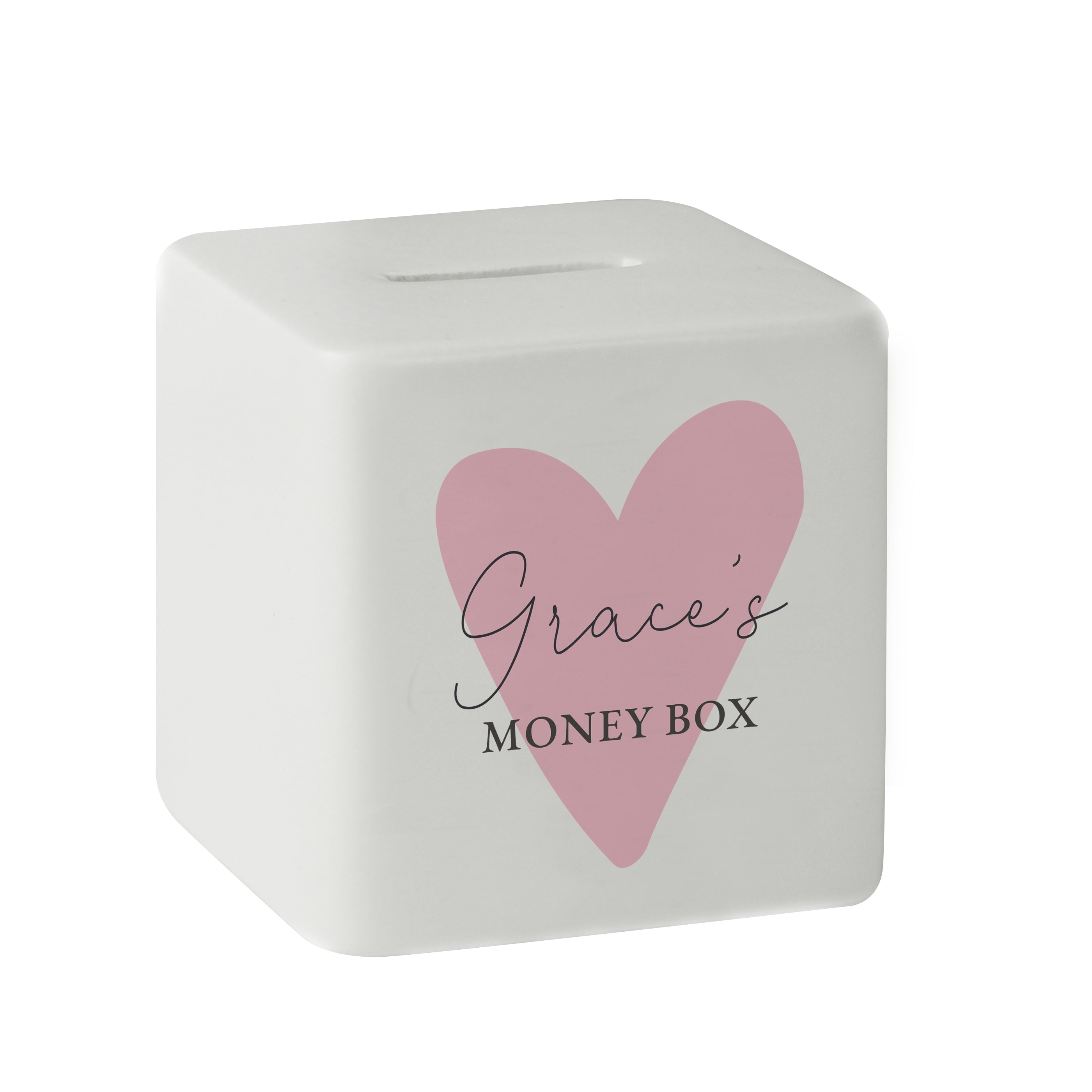 Personalised Pink Heart Ceramic Square Money Box - gift & personalise