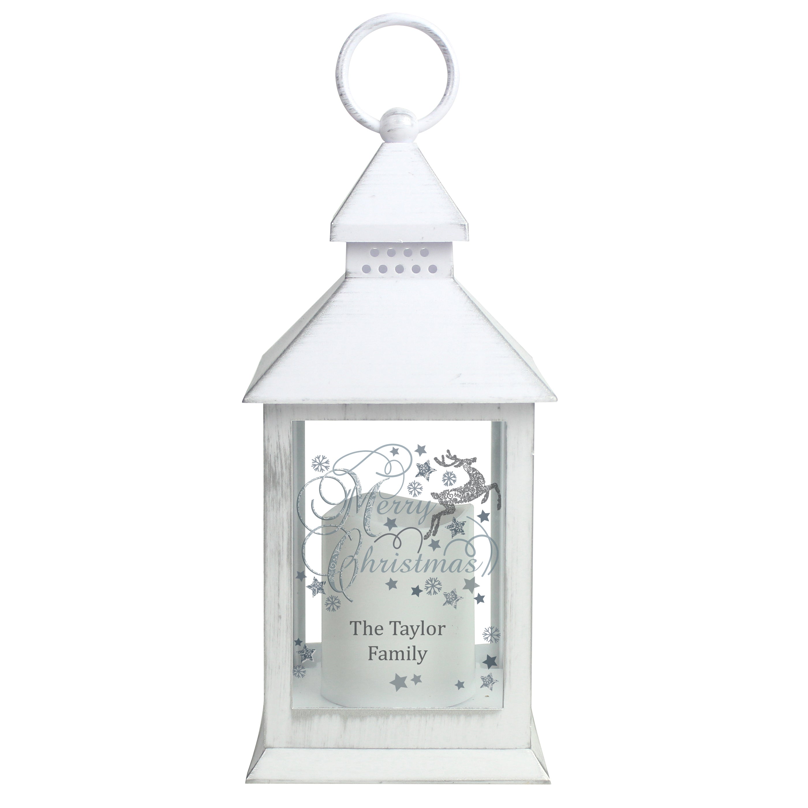 Personalised Silver Reindeer White Lantern - gift & personalise