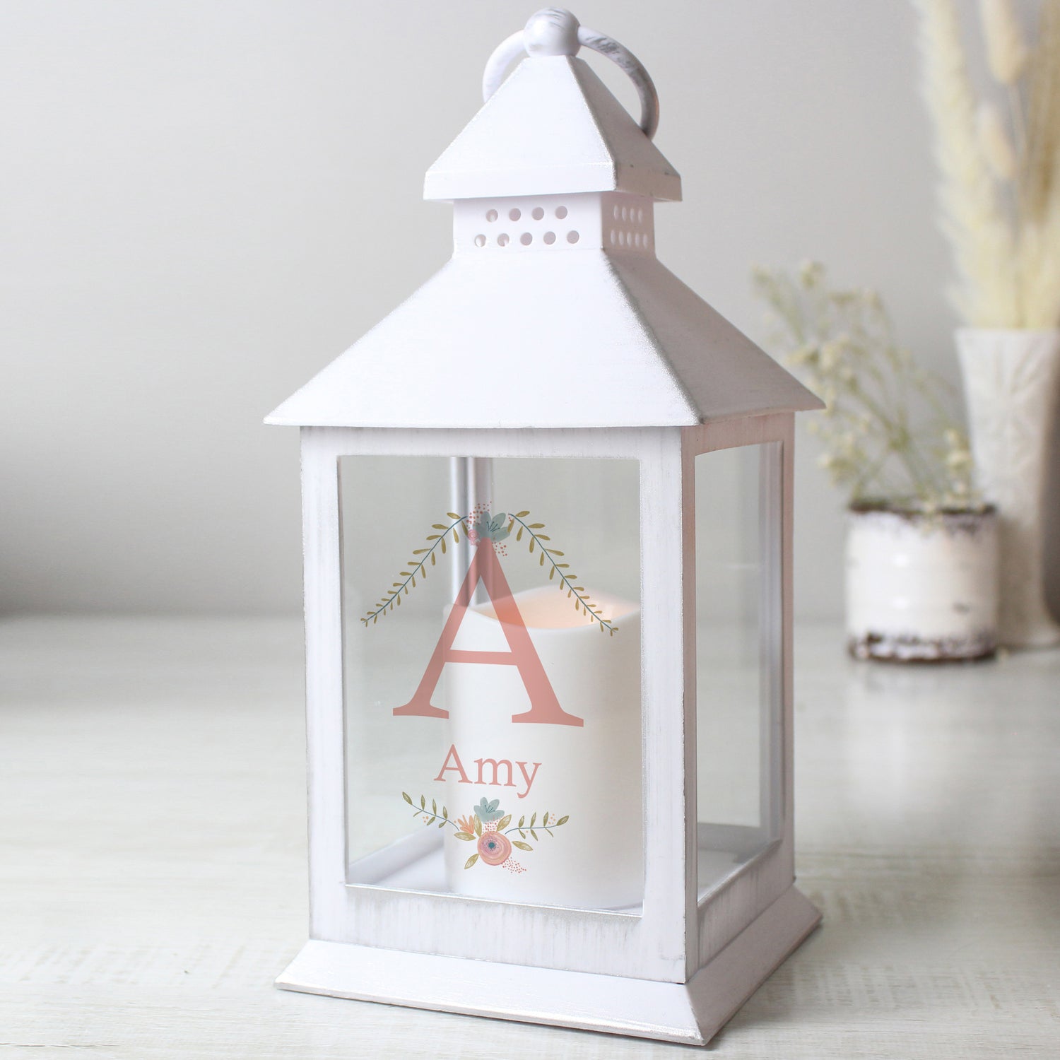 Personalised Floral Bouquet White Lantern - gift & personalise