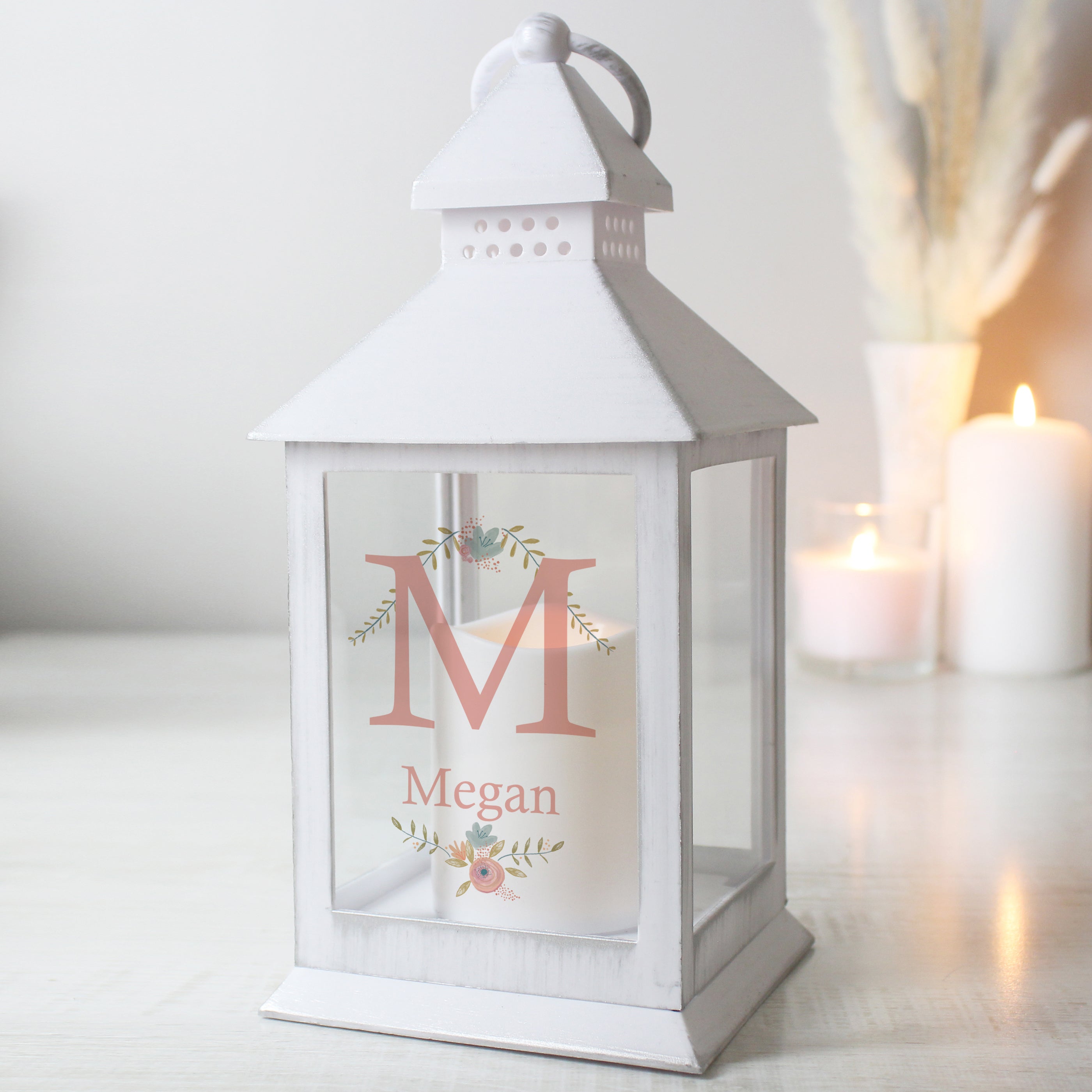 Personalised Floral Bouquet White Lantern - gift & personalise