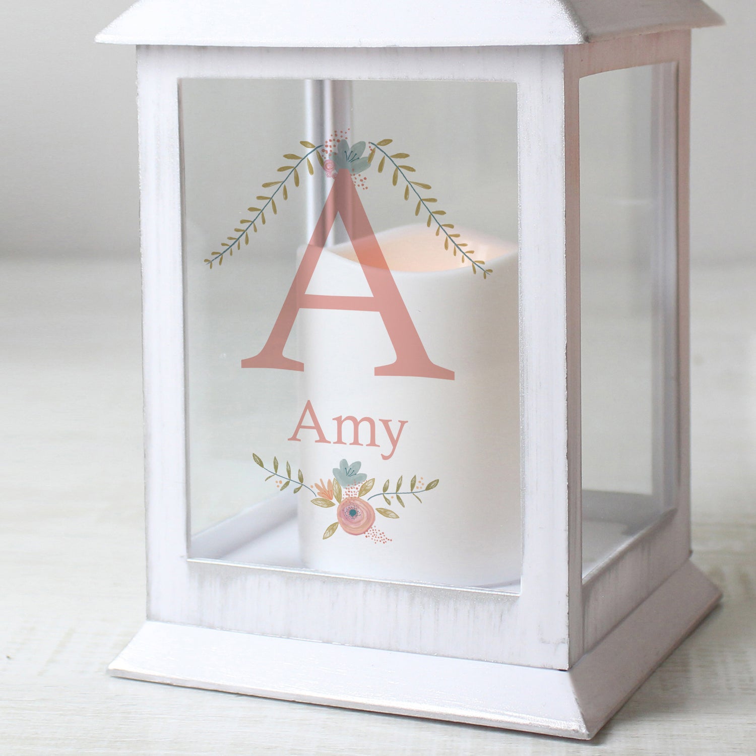 Personalised Floral Bouquet White Lantern - gift & personalise