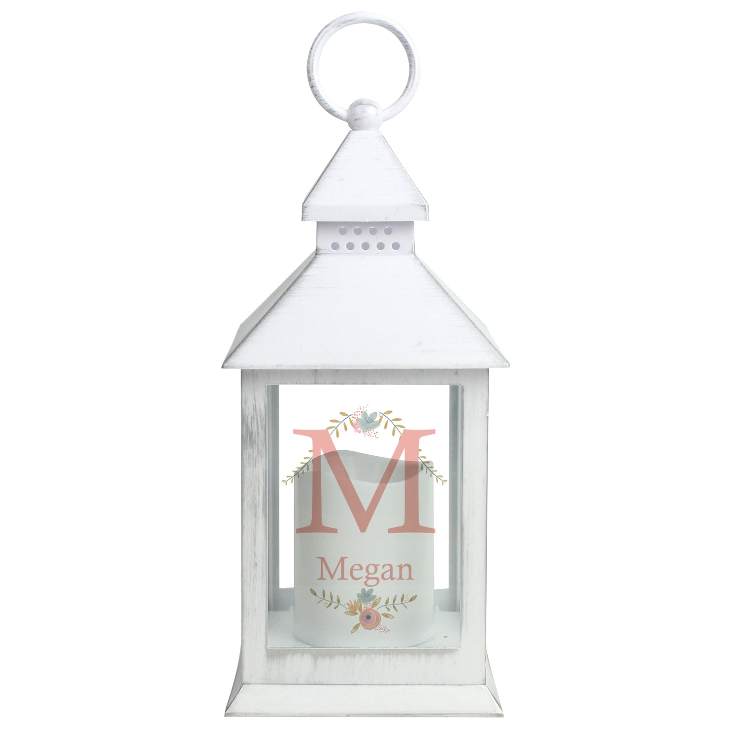 Personalised Floral Bouquet White Lantern - gift & personalise