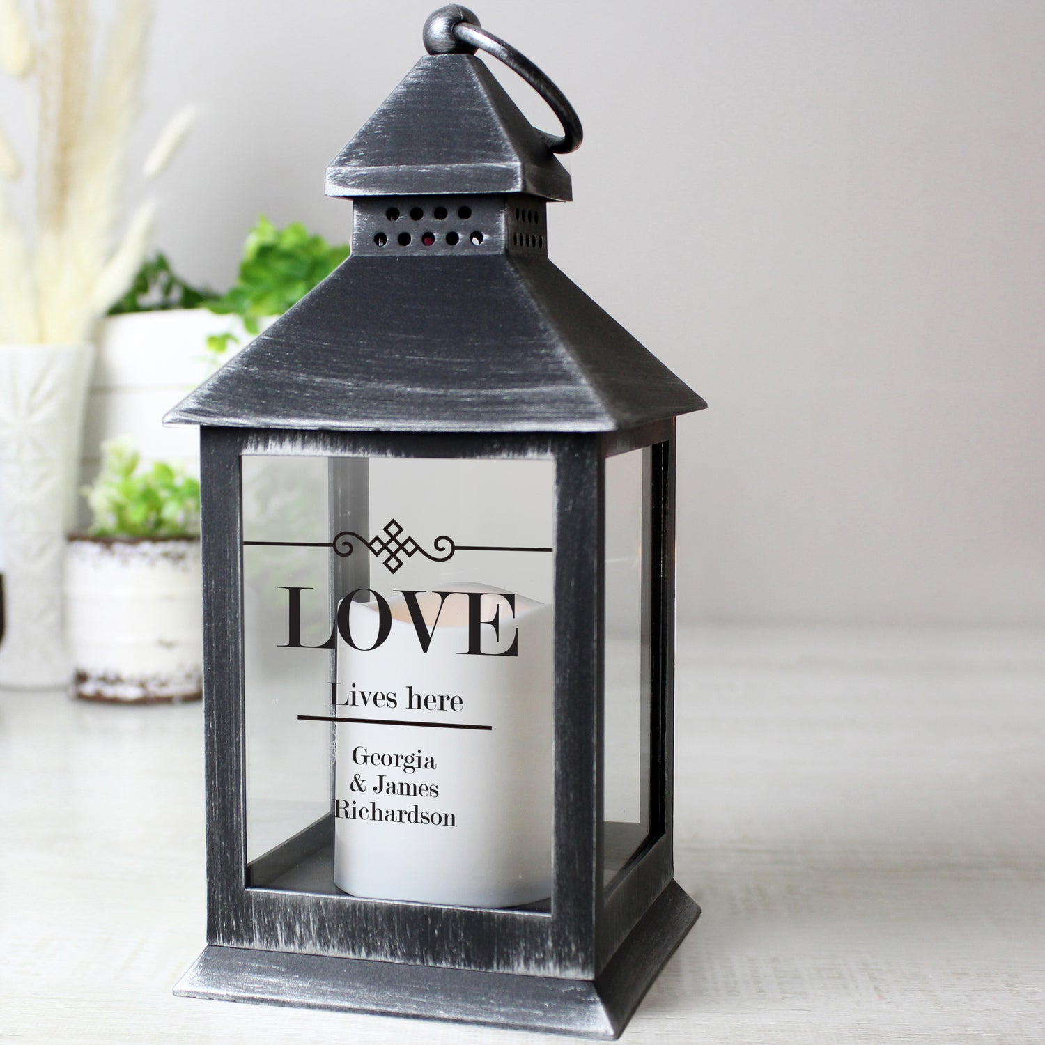 Personalised Elegant Diamond Rustic Black Lantern - gift & personalise