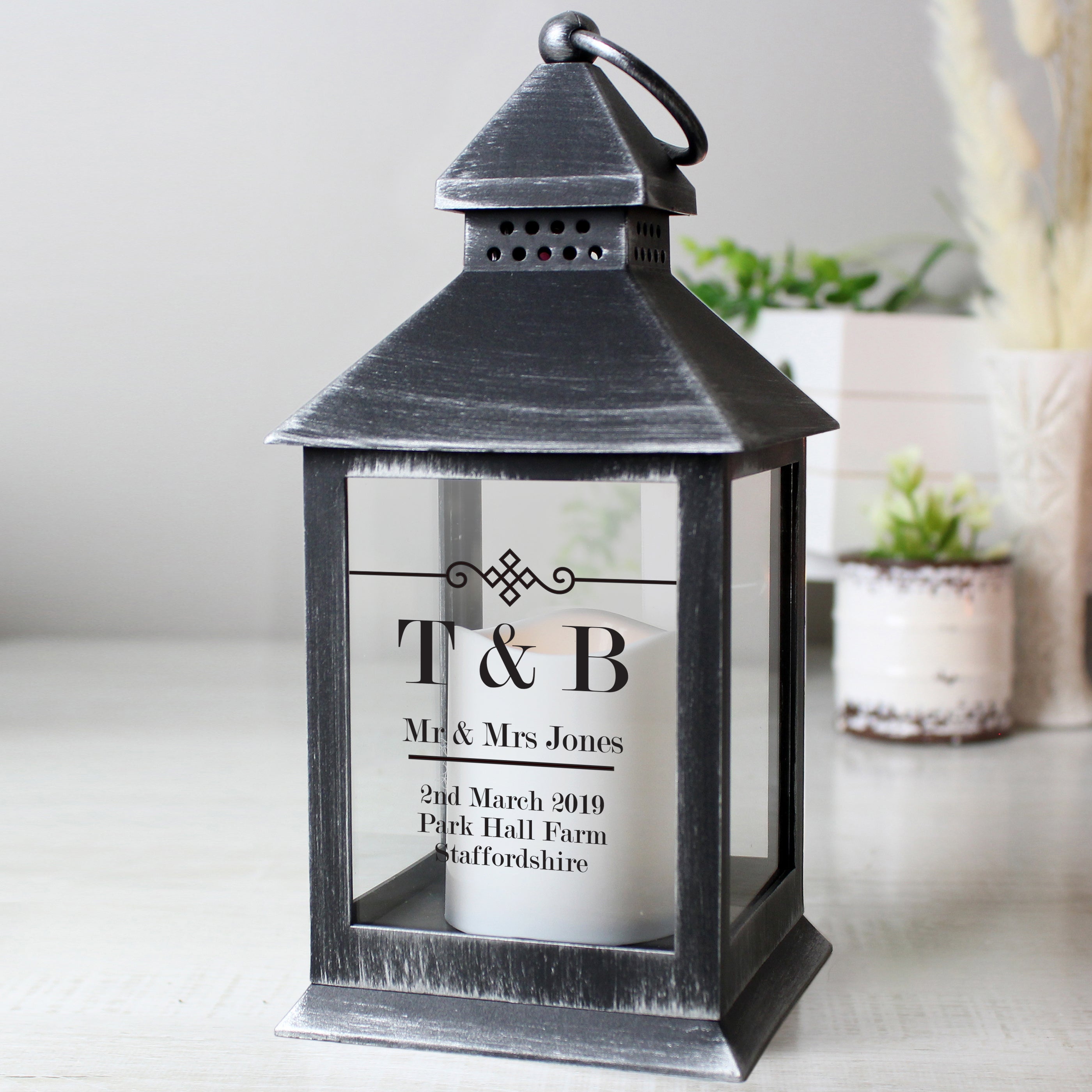 Personalised Elegant Diamond Rustic Black Lantern - gift & personalise