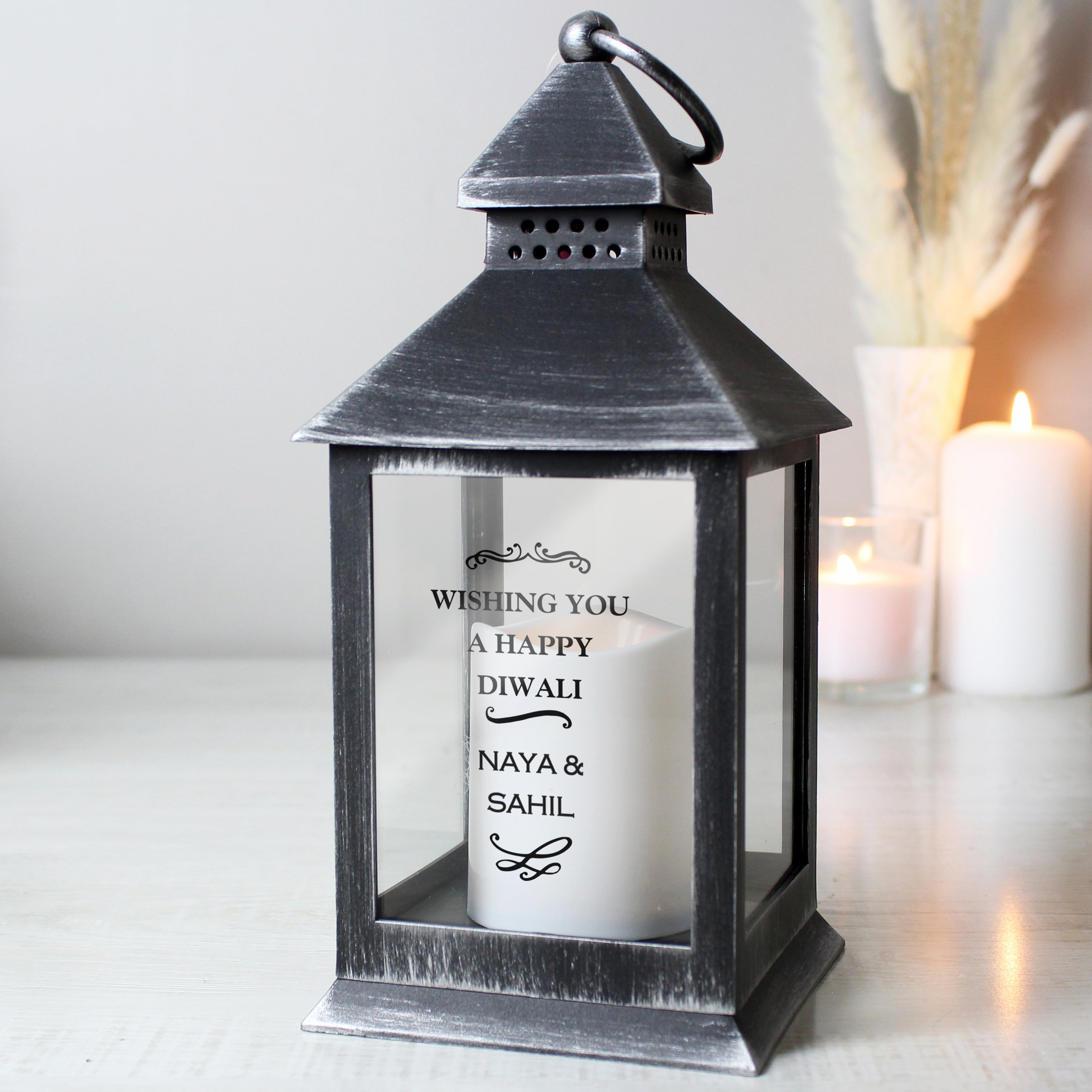 Personalised Antique Scroll Rustic Black Lantern - gift & personalise