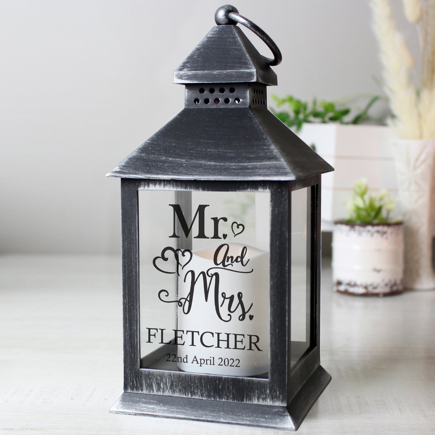 Personalised Mr and Mrs Rustic Black Lantern - gift & personalise