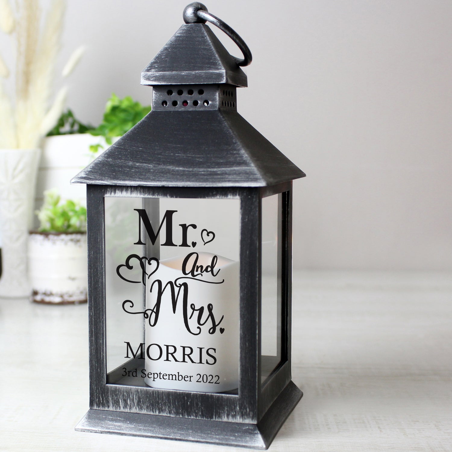 Personalised Mr and Mrs Rustic Black Lantern - gift & personalise