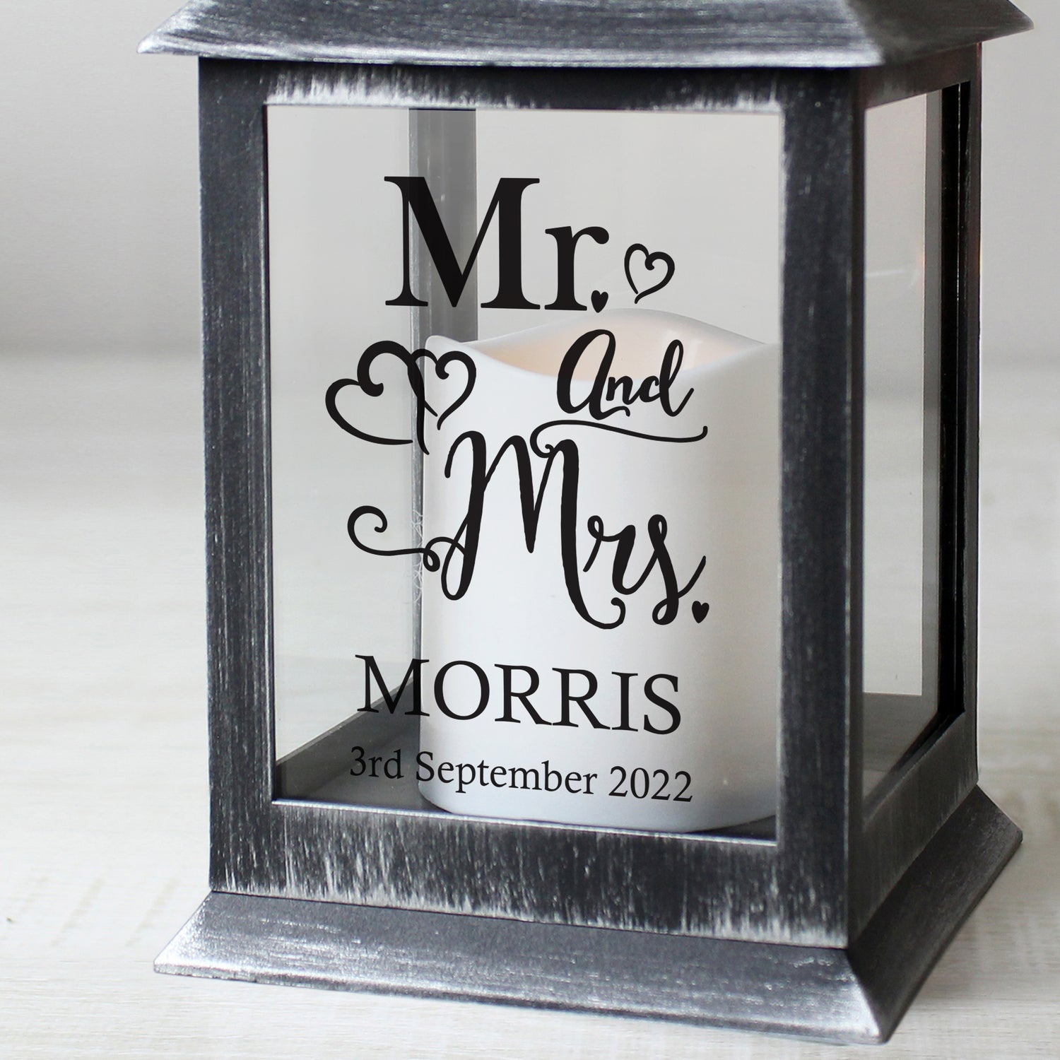 Personalised Mr and Mrs Rustic Black Lantern - gift & personalise