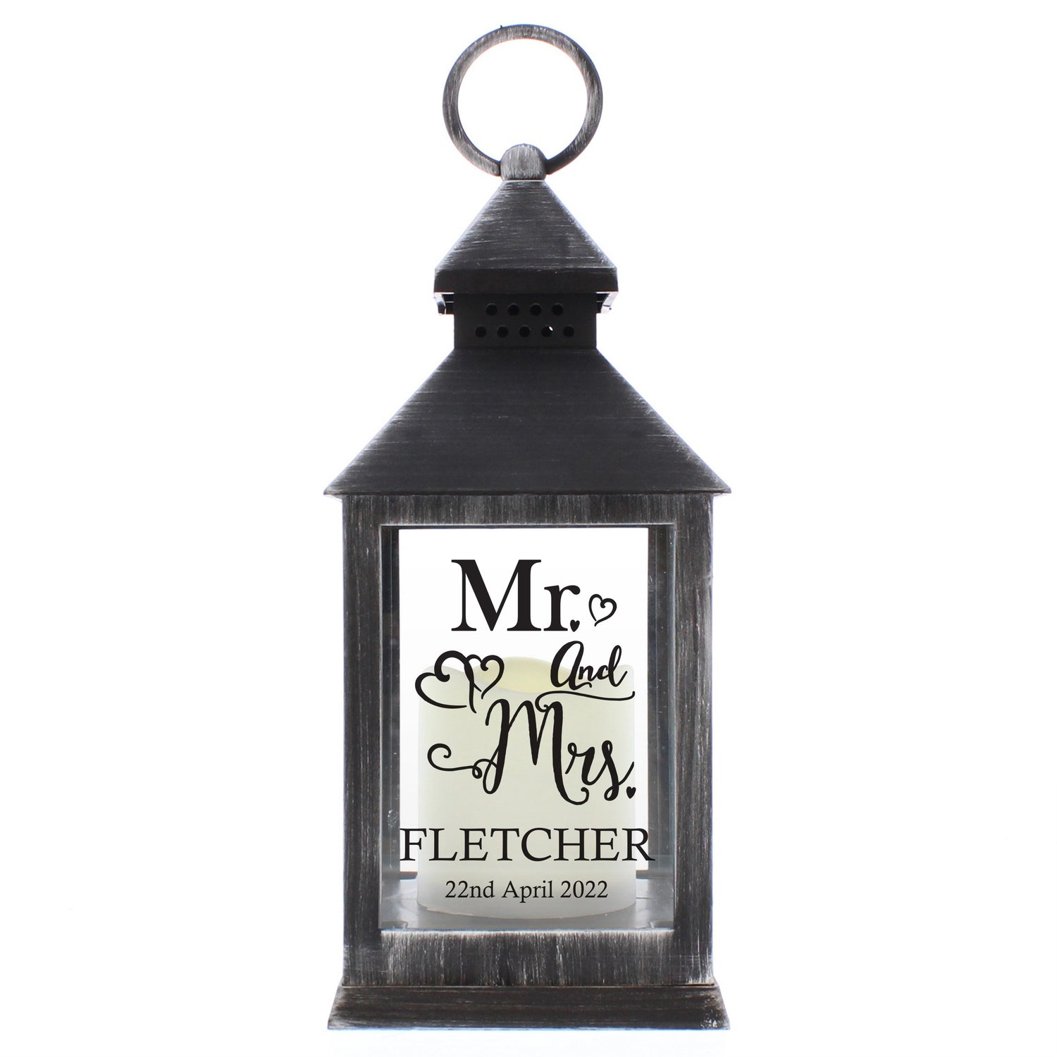 Personalised Mr and Mrs Rustic Black Lantern - gift & personalise