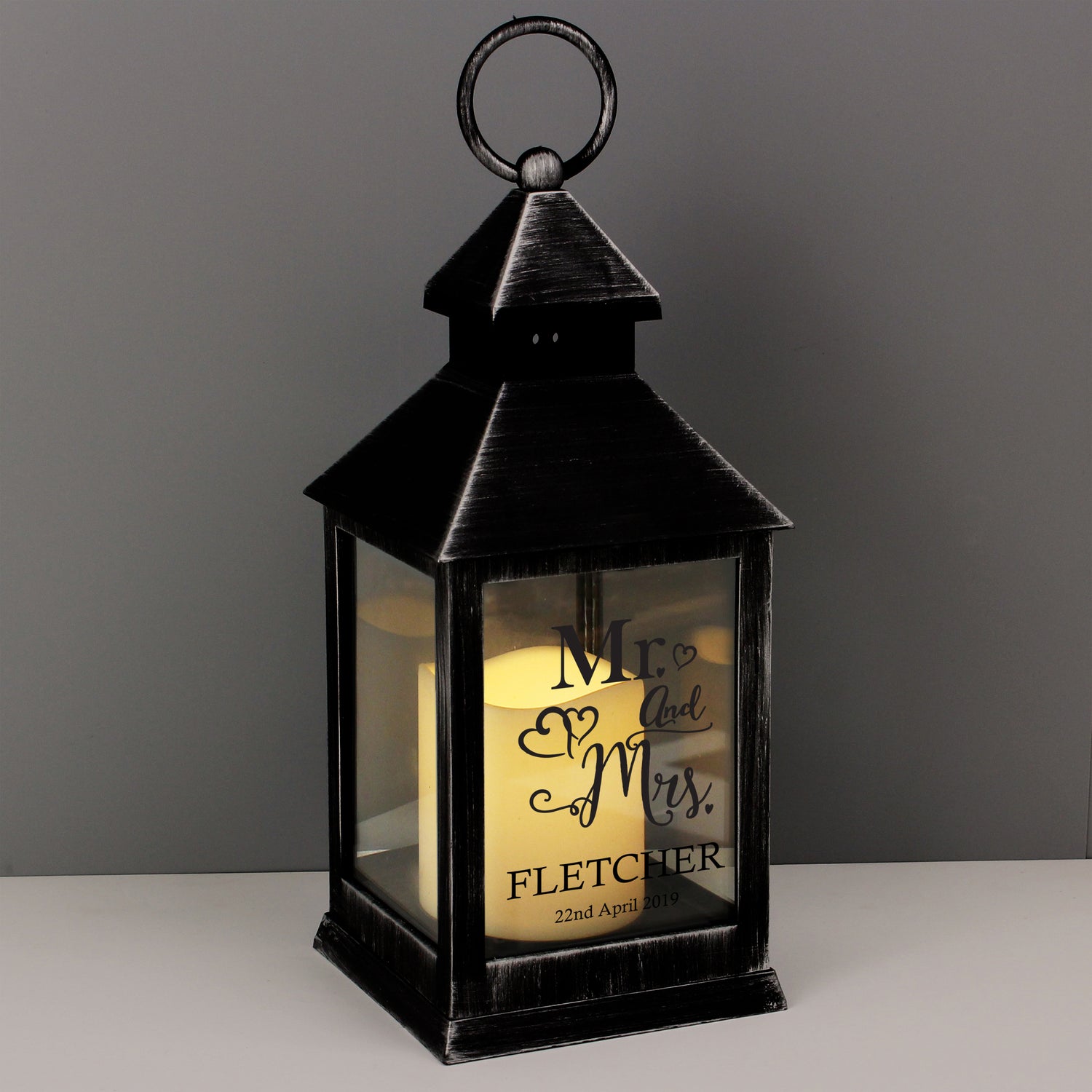 Personalised Mr and Mrs Rustic Black Lantern - gift & personalise