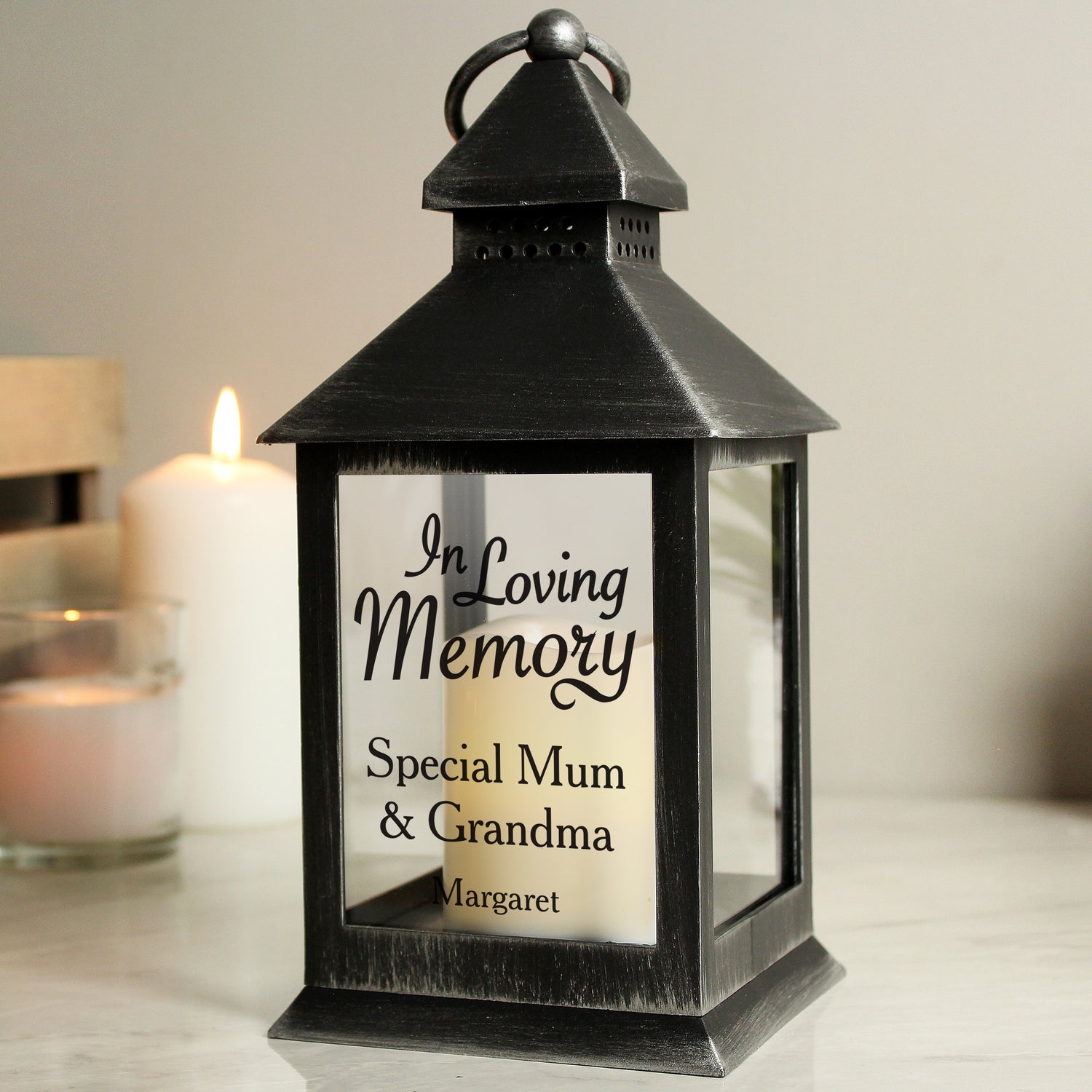 Personalised In Loving Memory Rustic Black Lantern - gift & personalise