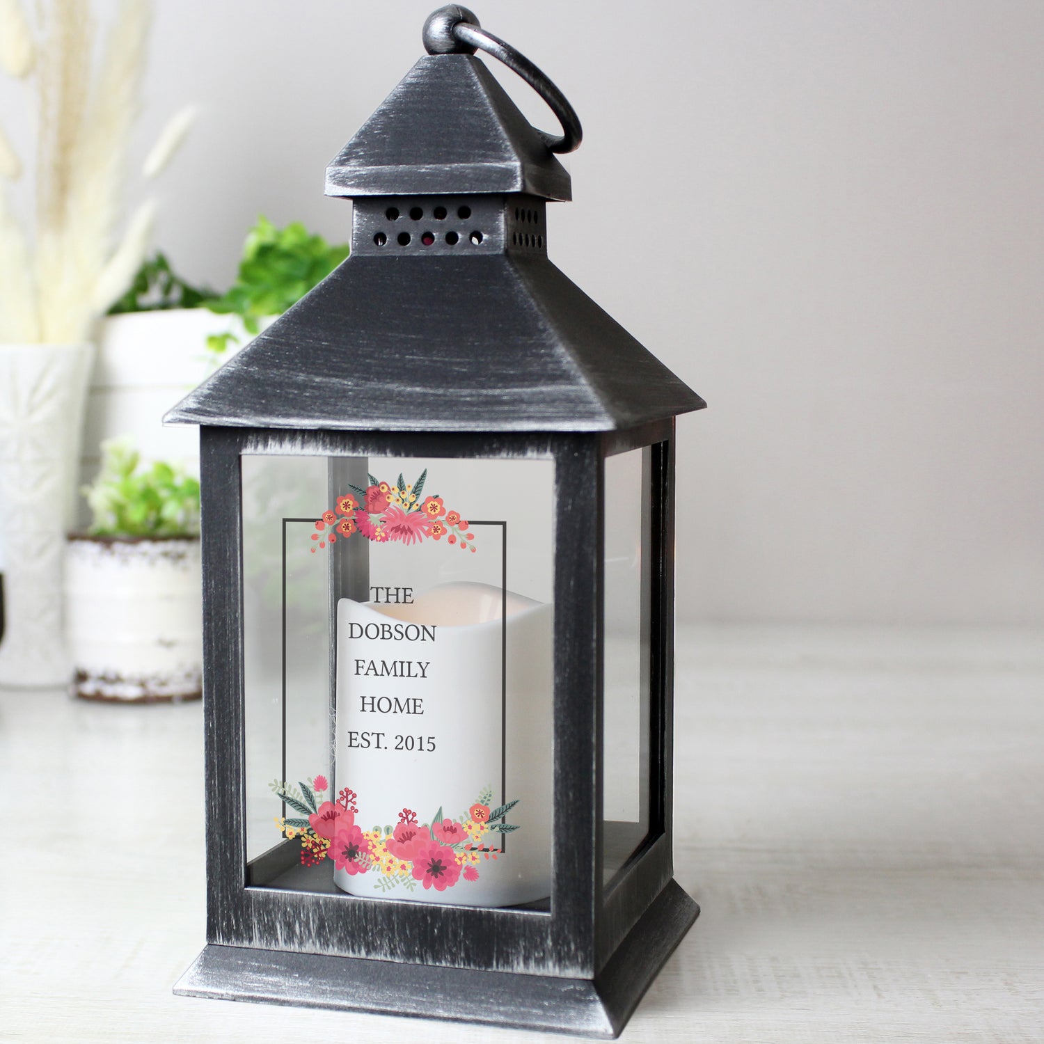 Personalised Floral Rustic Black Lantern - gift & personalise