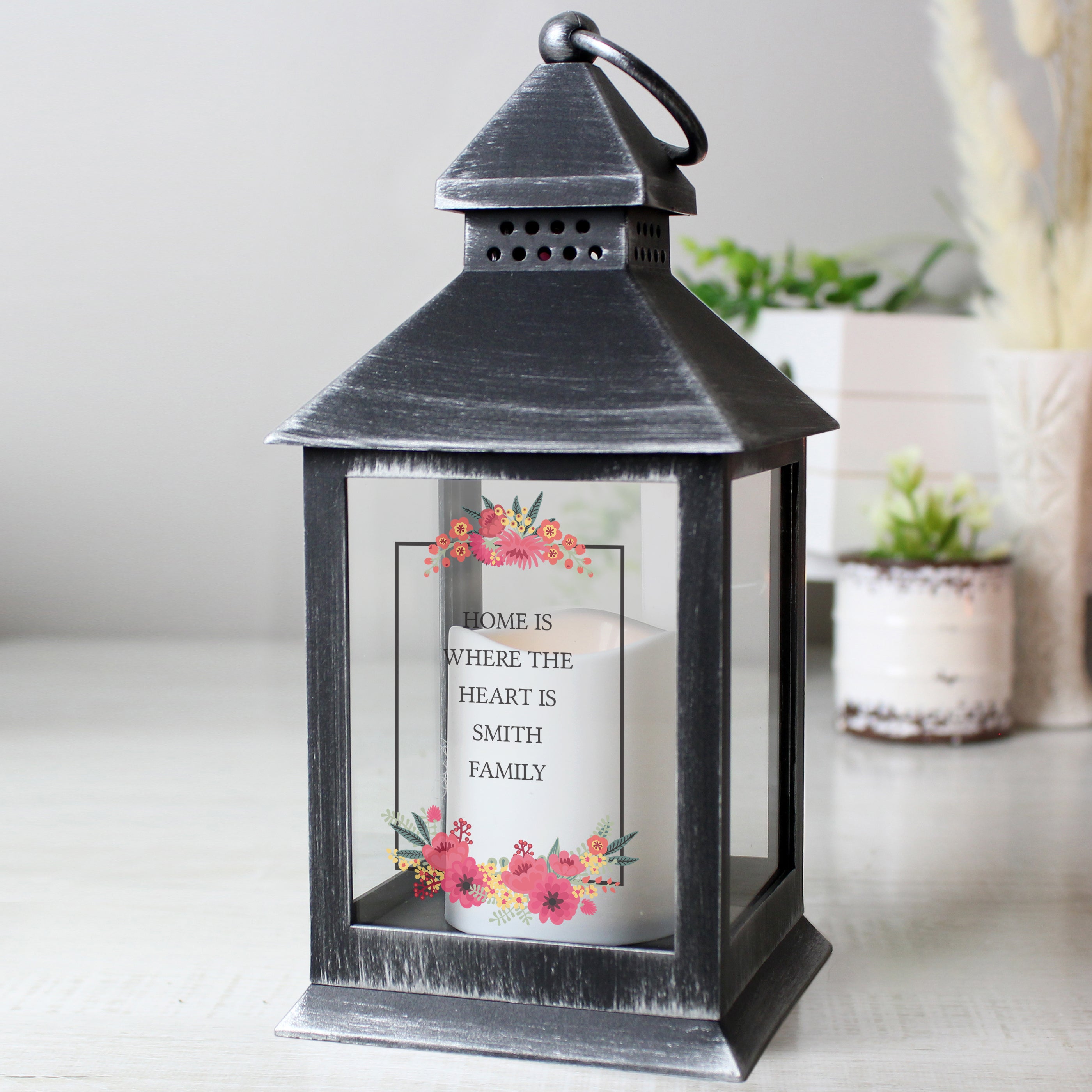 Personalised Floral Rustic Black Lantern - gift & personalise