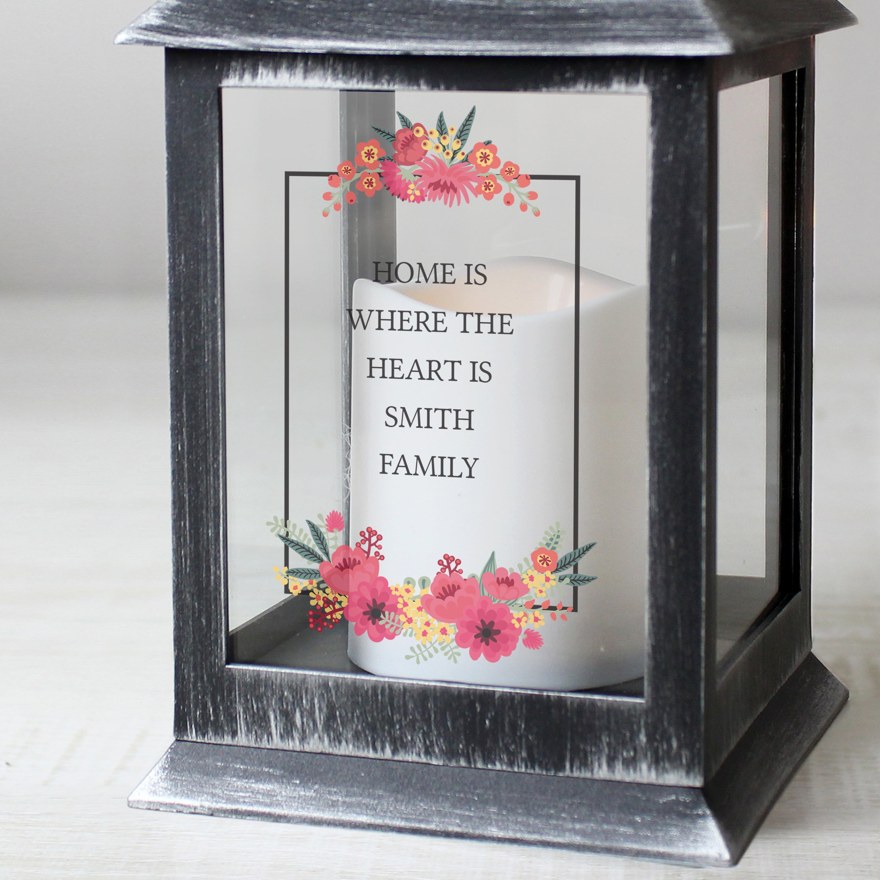 Personalised Floral Rustic Black Lantern - gift & personalise