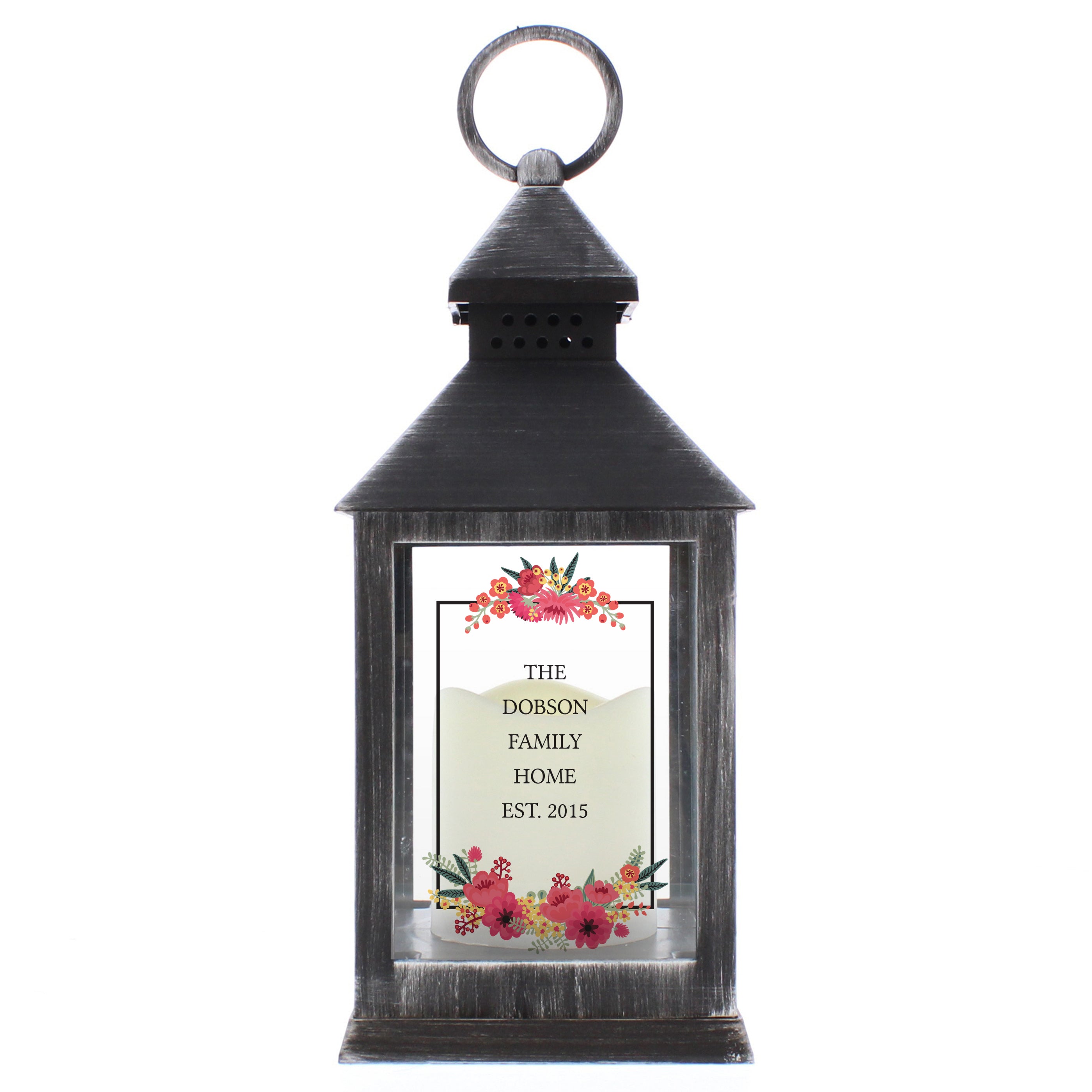 Personalised Floral Rustic Black Lantern - gift & personalise