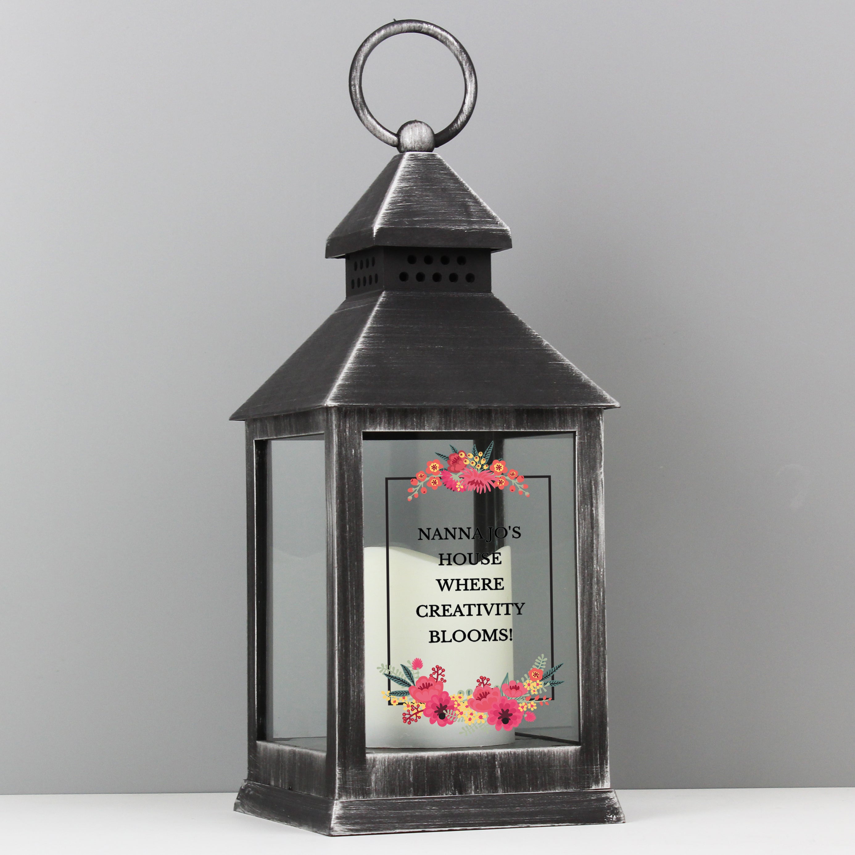 Personalised Floral Rustic Black Lantern - gift & personalise