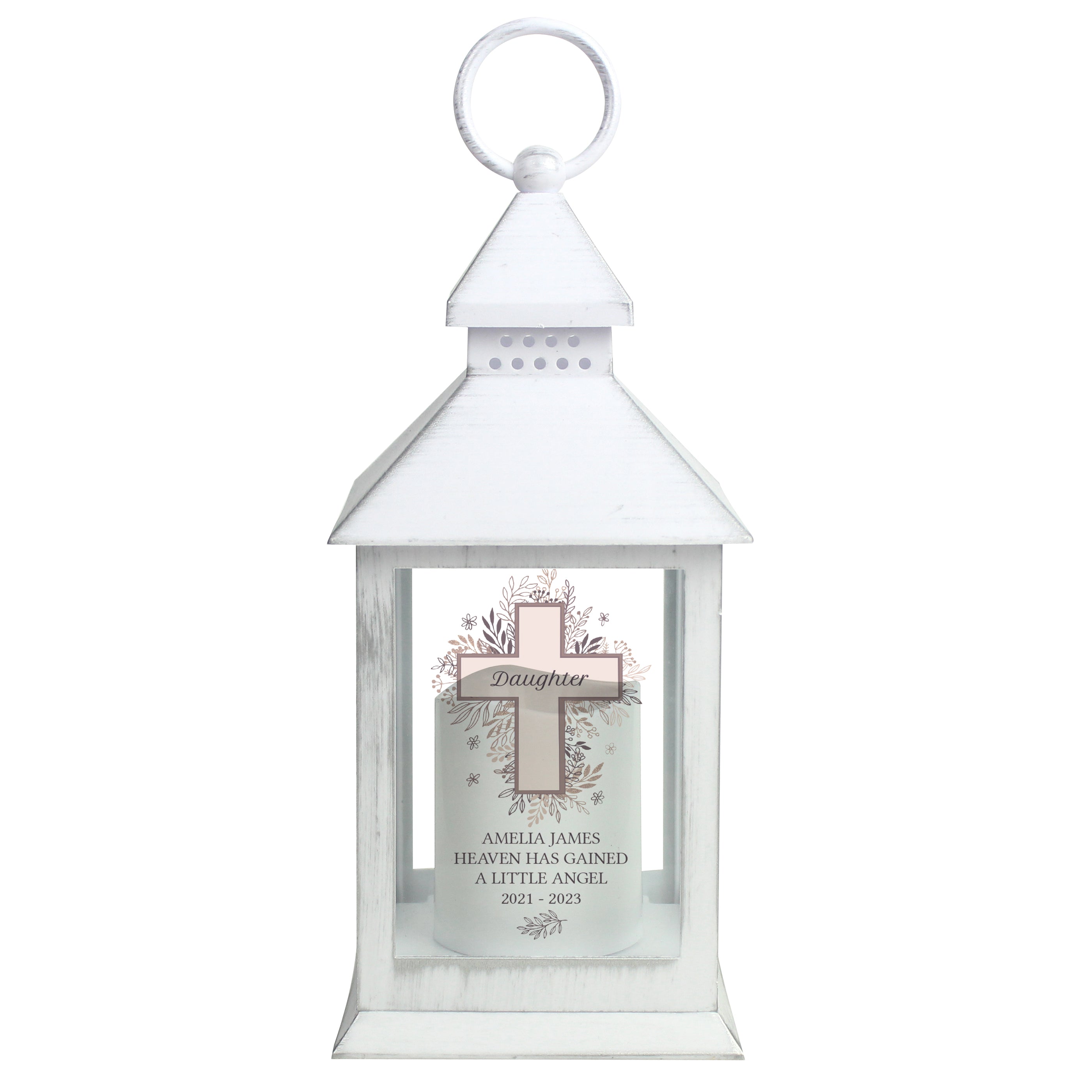 Personalised Floral Cross White Lantern - gift & personalise