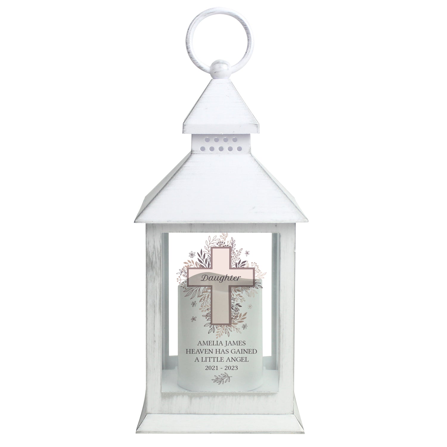 Personalised Floral Cross White Lantern - gift & personalise