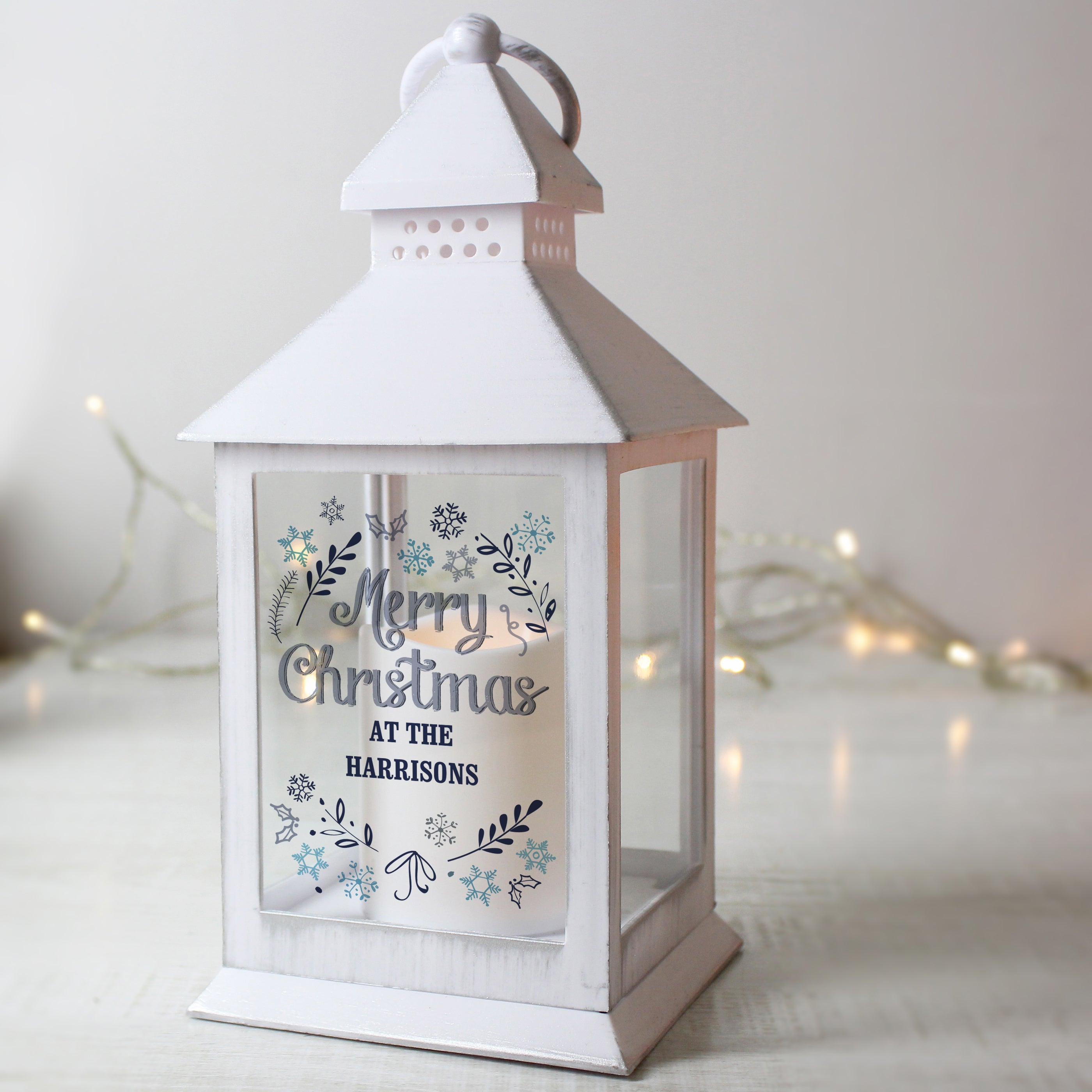 Personalised Christmas Frost White Lantern - gift & personalise