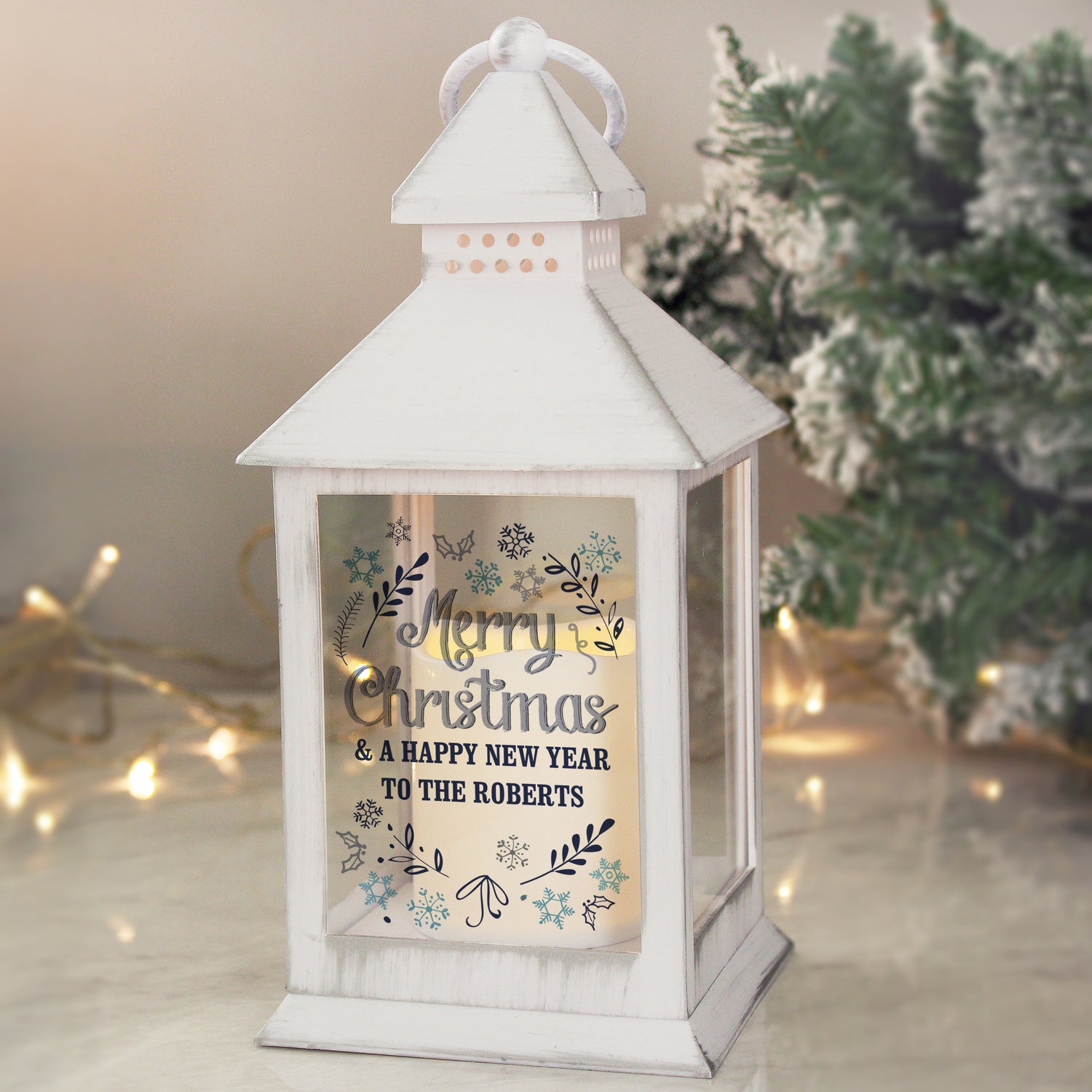 Personalised Christmas Frost White Lantern - gift & personalise