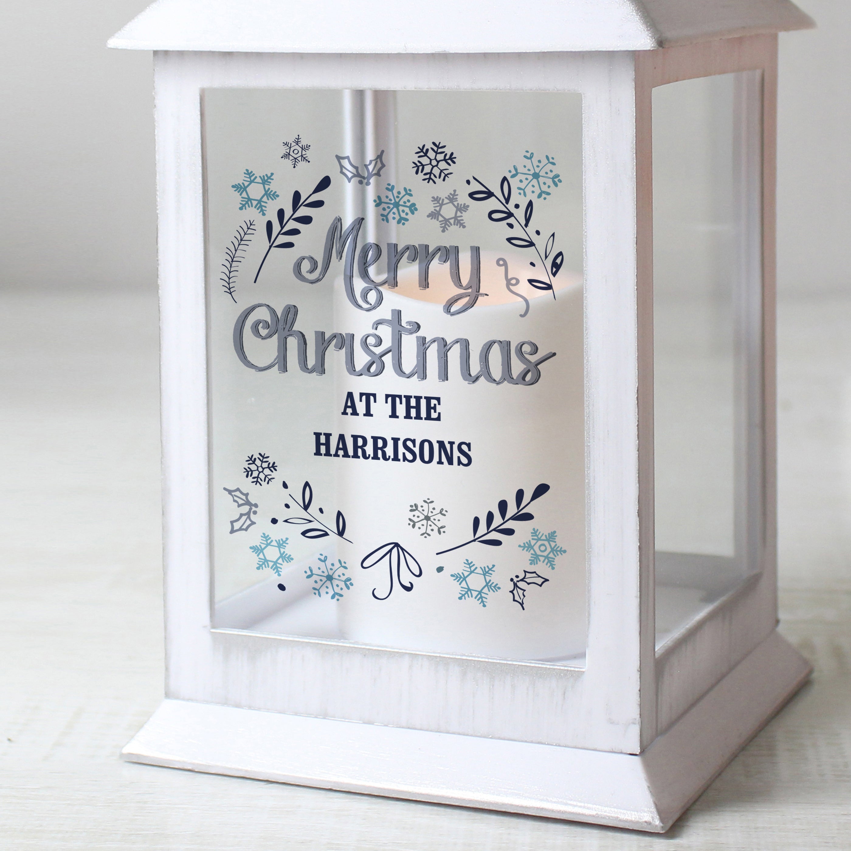 Personalised Christmas Frost White Lantern - gift & personalise