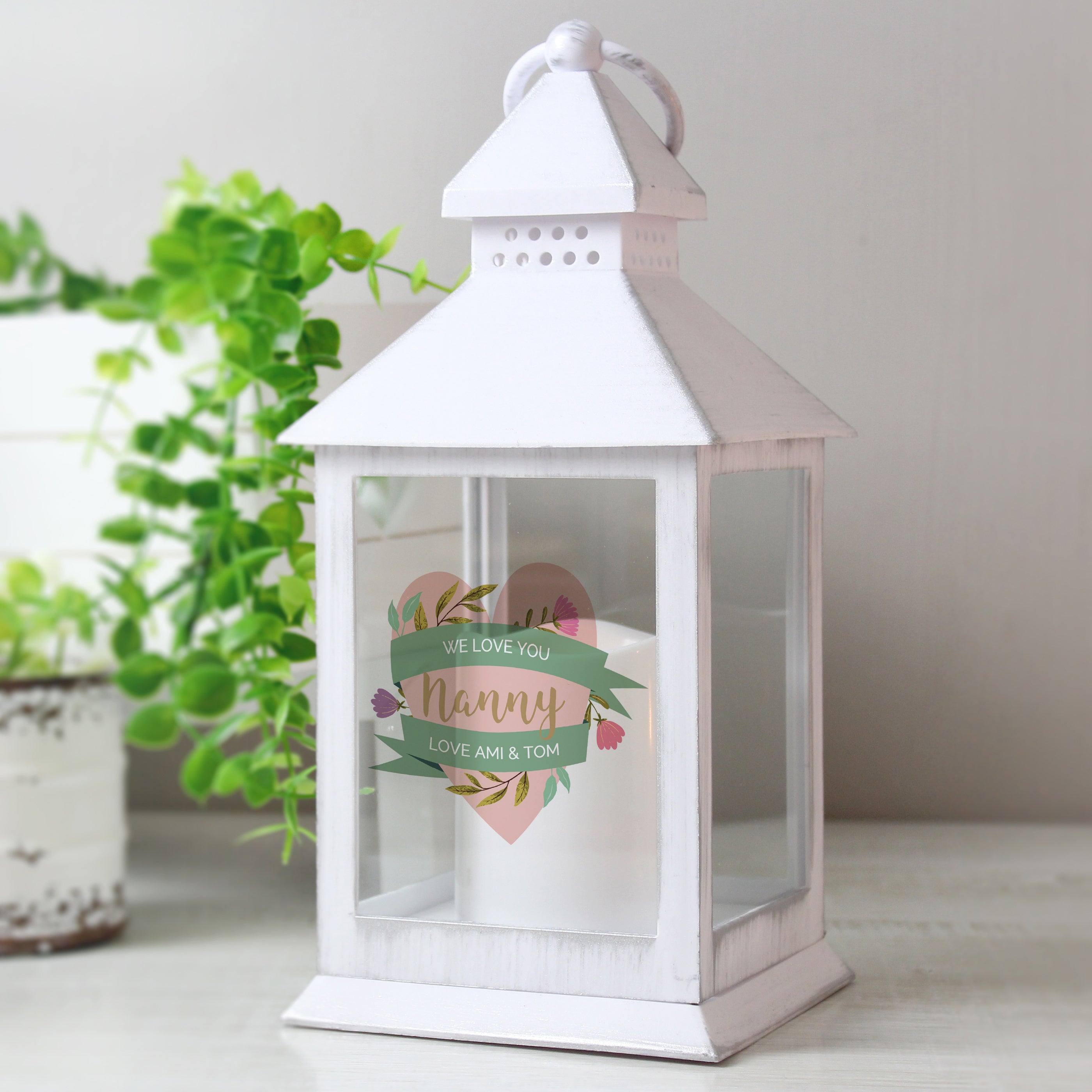 Personalised Floral Heart Mothers Day White Lantern - gift & personalise