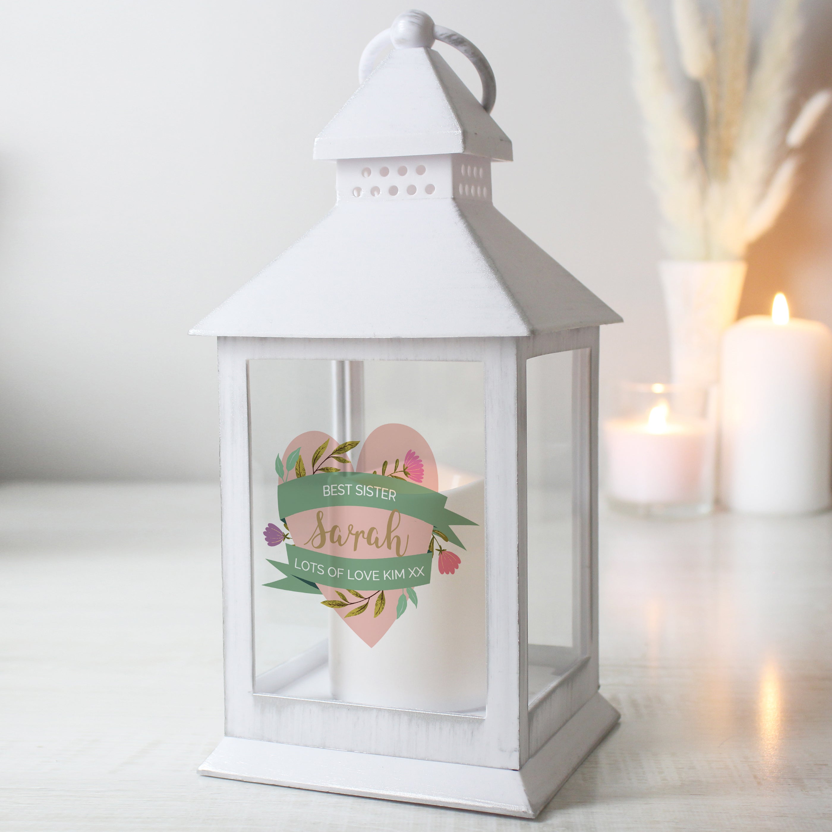 Personalised Floral Heart Mothers Day White Lantern - gift & personalise