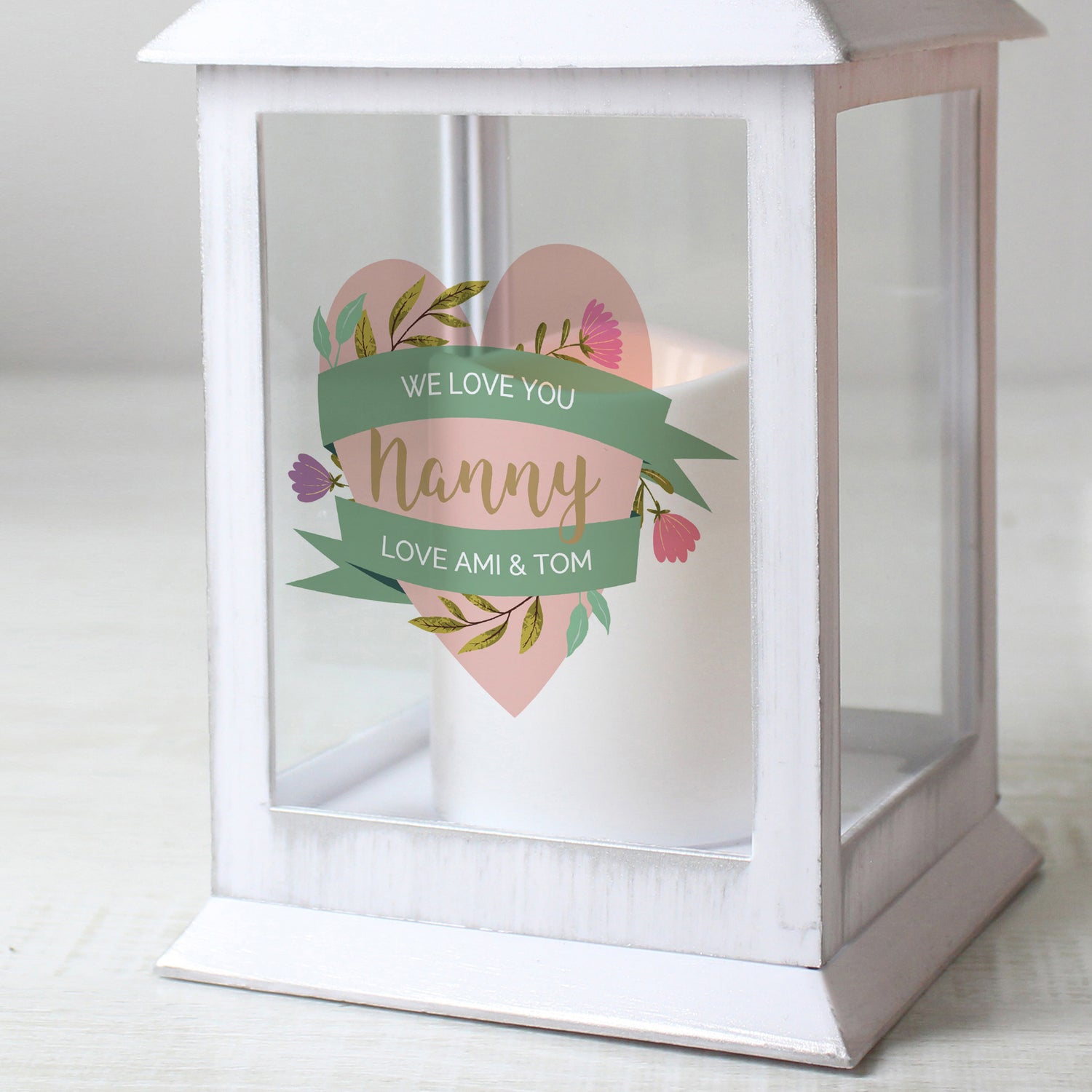 Personalised Floral Heart Mothers Day White Lantern - gift & personalise