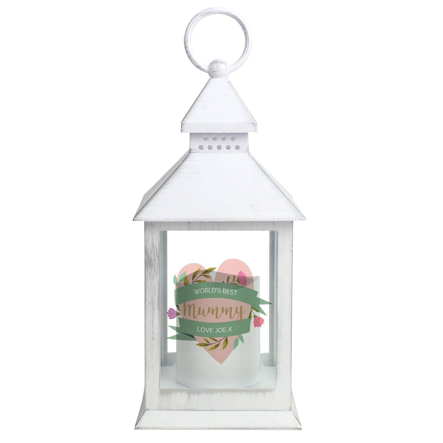 Personalised Floral Heart Mothers Day White Lantern - gift & personalise