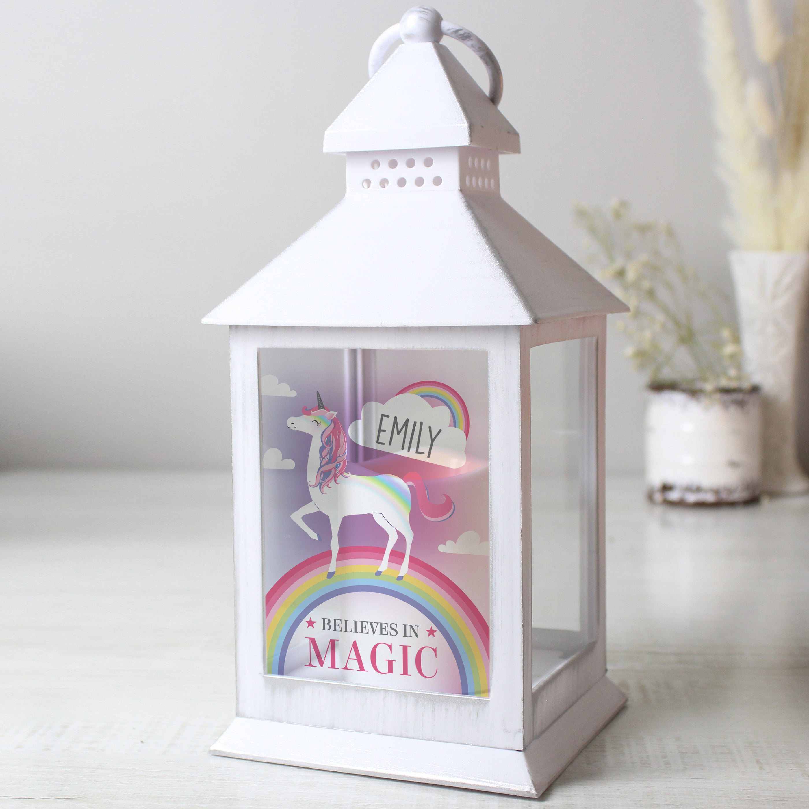 Personalised Unicorn Frost White Lantern - gift & personalise