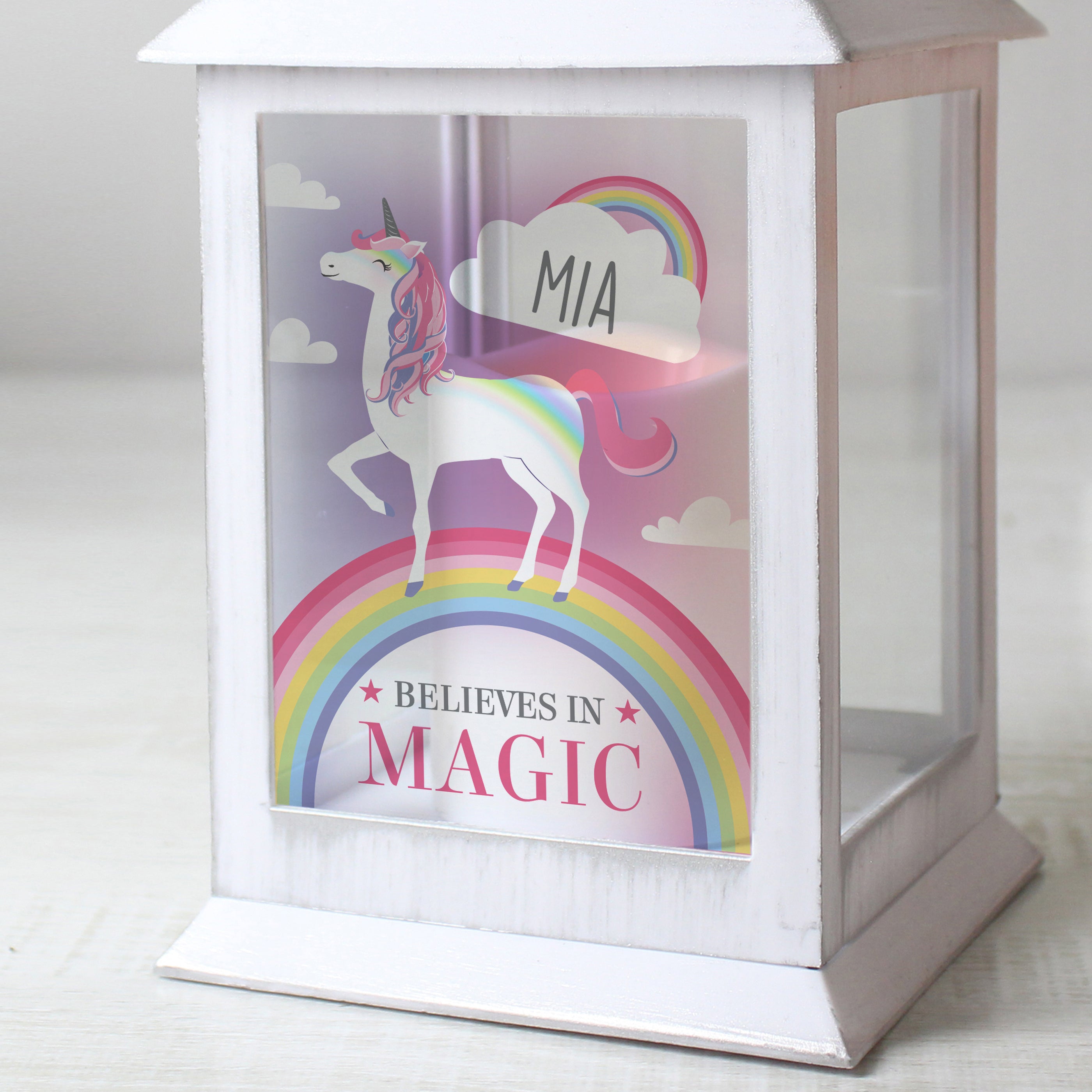 Personalised Unicorn Frost White Lantern - gift & personalise