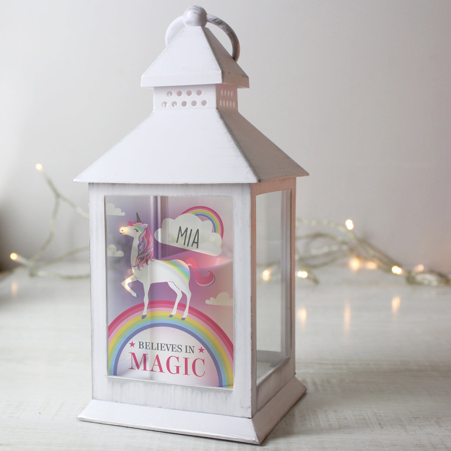 Personalised Unicorn Frost White Lantern - gift & personalise