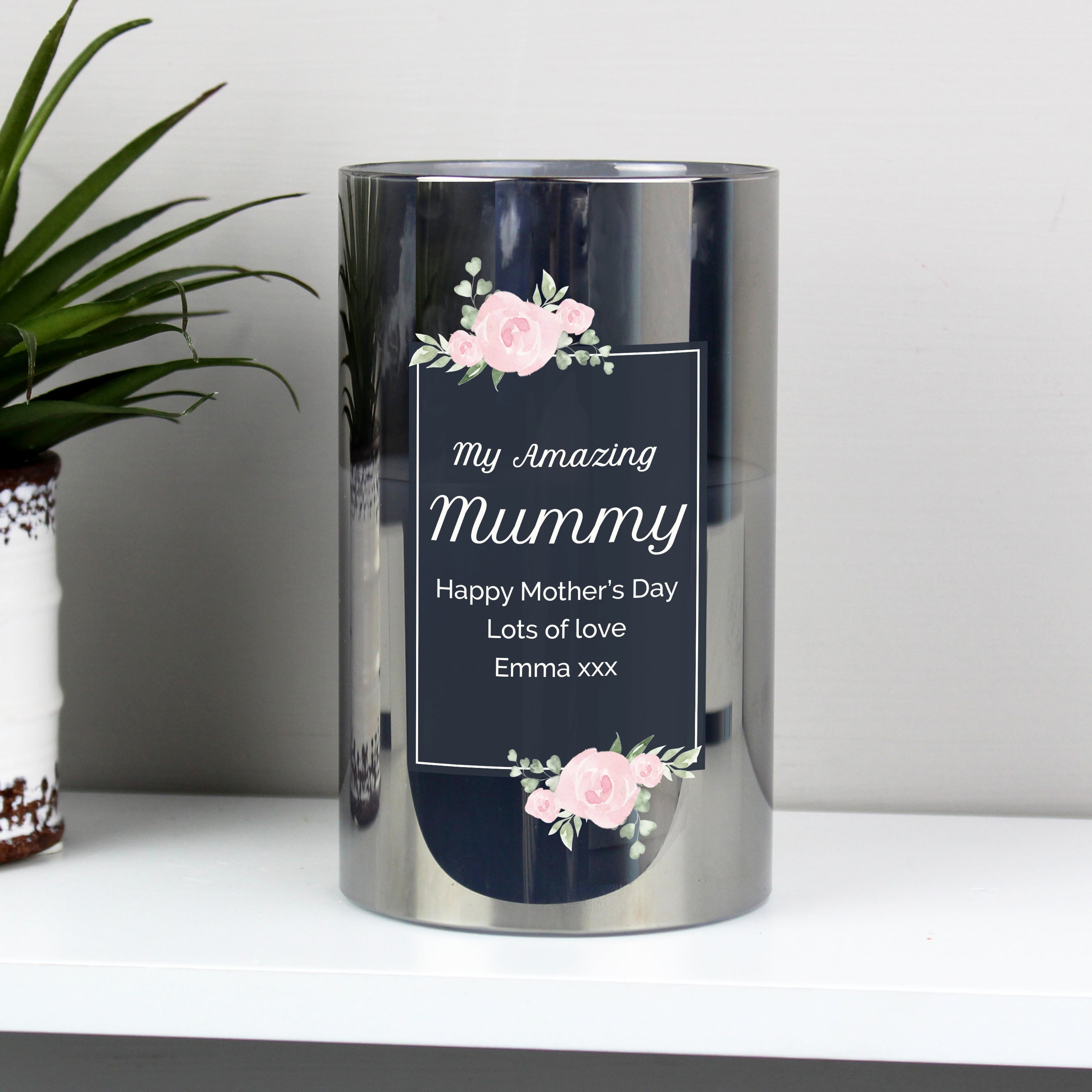 Personalised Floral Smoked Glass LED Candle - gift & personalise