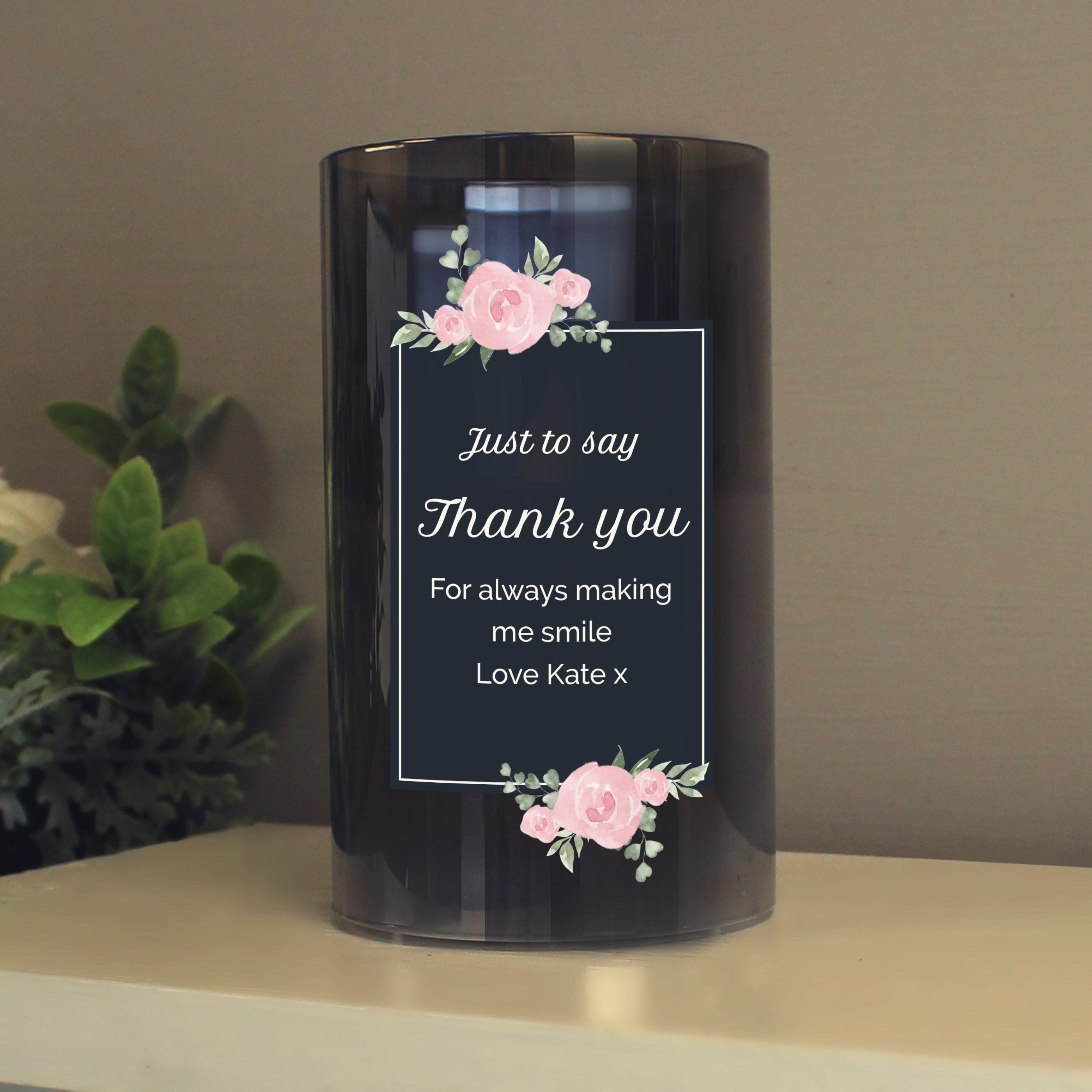 Personalised Floral Smoked Glass LED Candle - gift & personalise