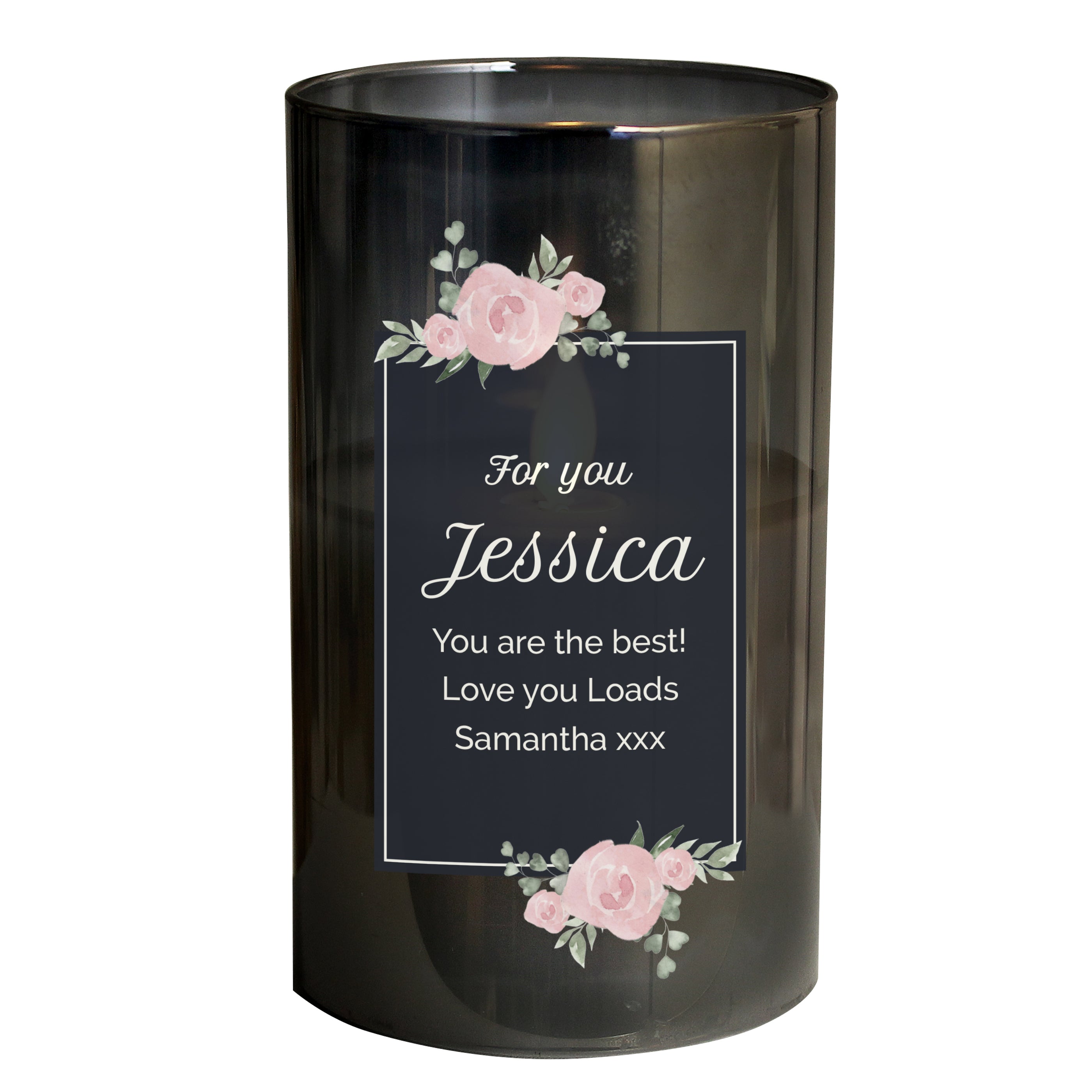 Personalised Floral Smoked Glass LED Candle - gift & personalise