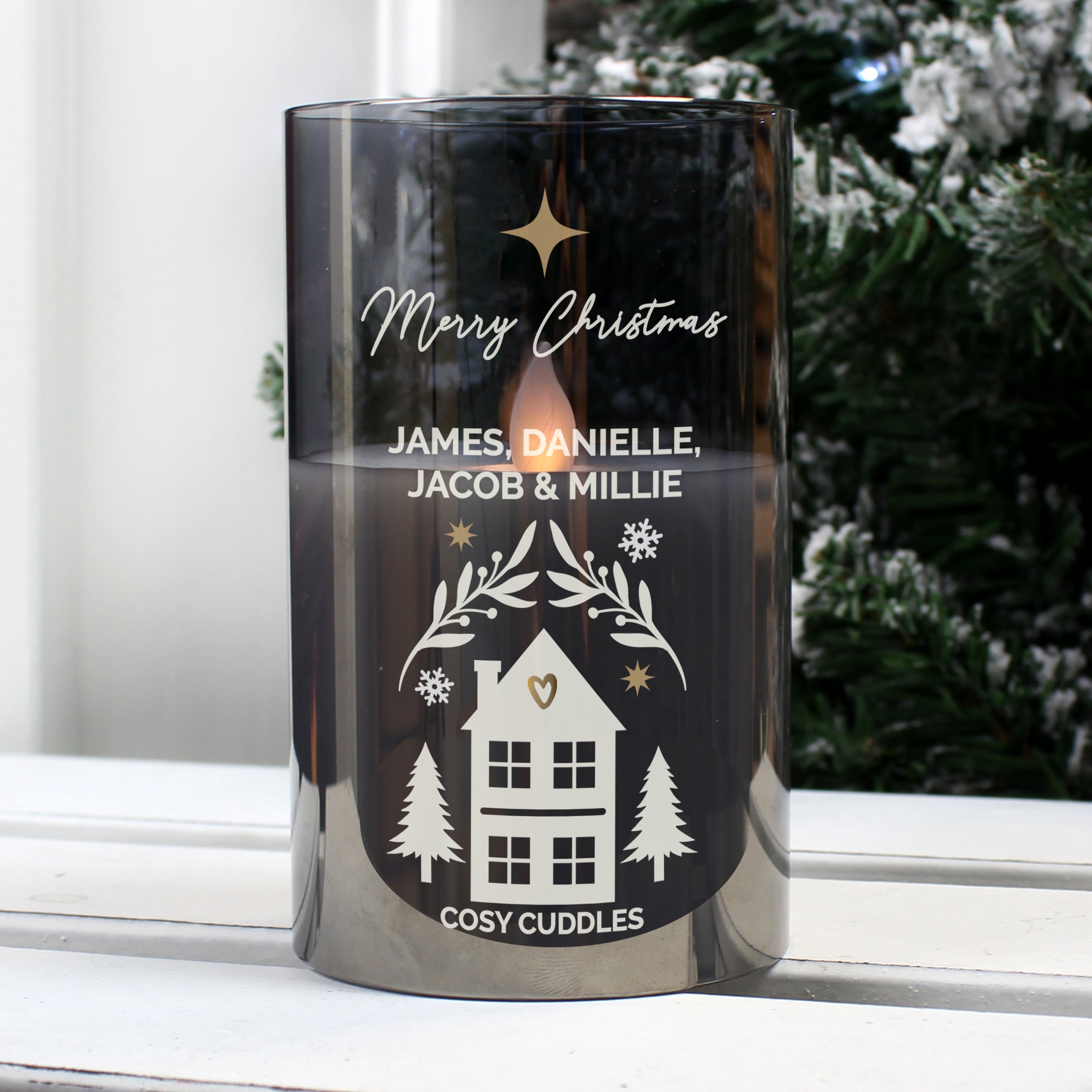 Personalised Christmas Smoked Glass LED Candle - gift & personalise