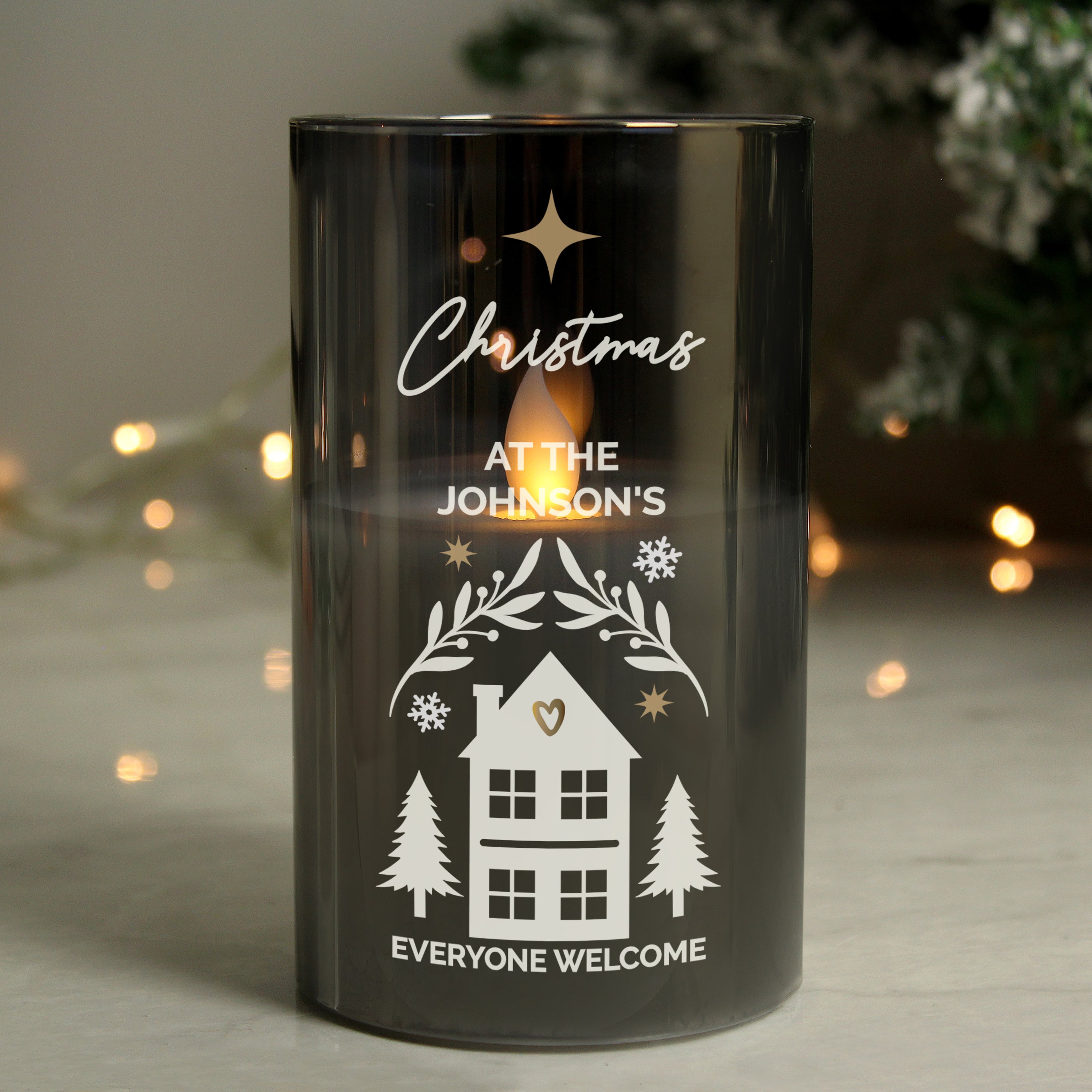 Personalised Christmas Smoked Glass LED Candle - gift & personalise